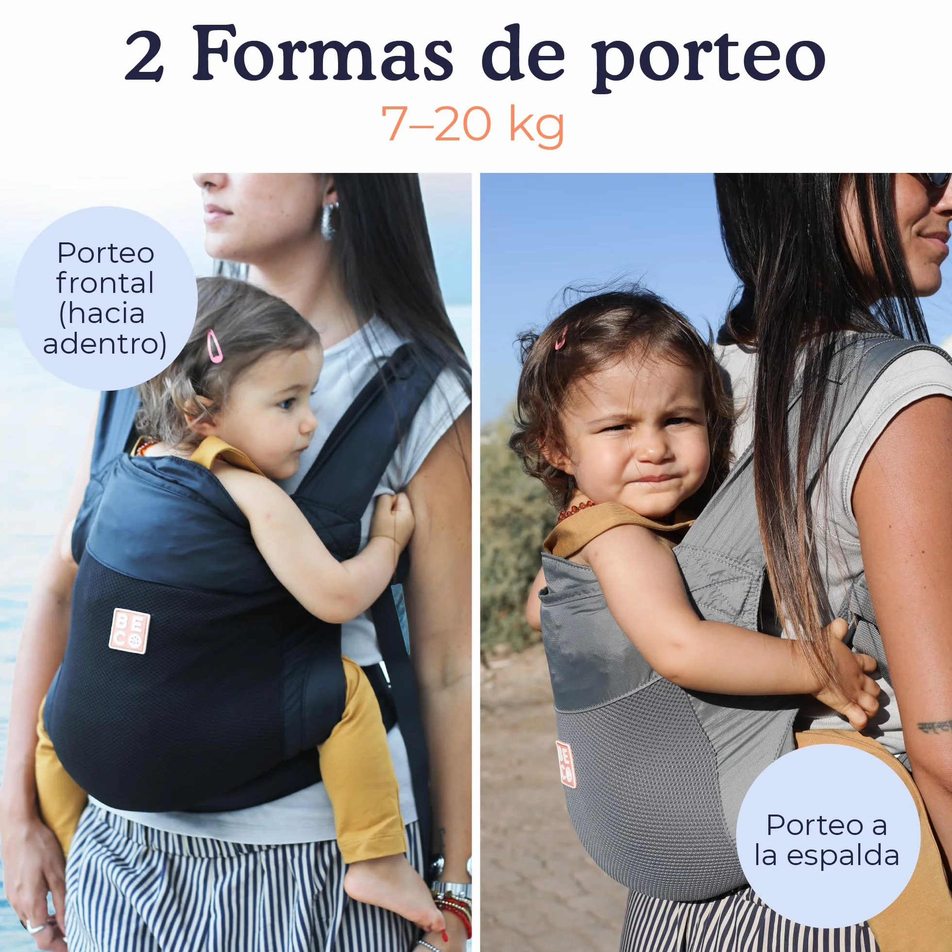 Beco Fly Ultralite Mochila Portabebés Compacta Plegable Ligera Porteo Frontal y Espalda Ergonómica M 7-20 kg Gris