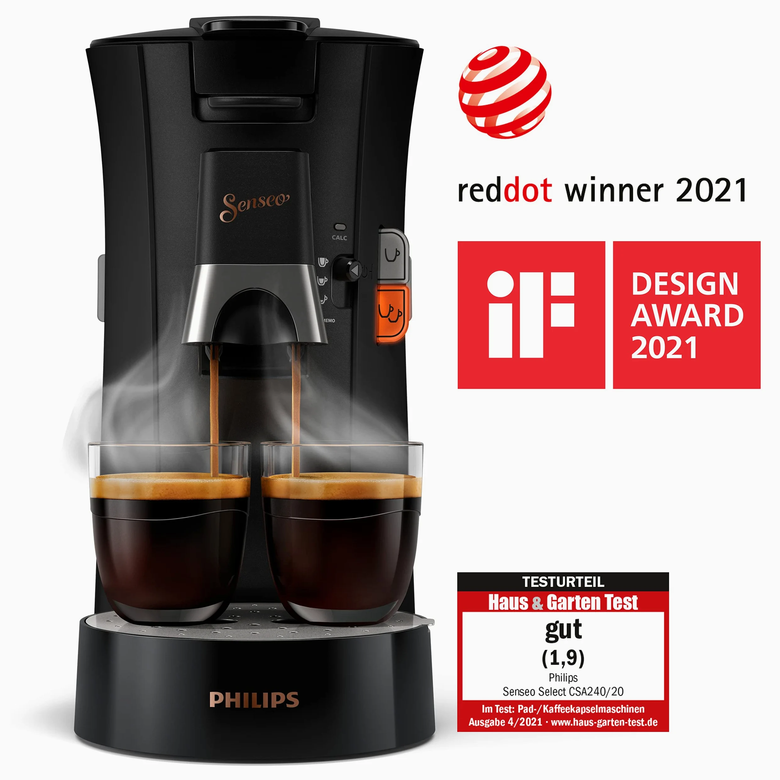 PHILIPS Domestic Appliances Senseo Select CSA240/60 Máquina de cápsulas de café, Color Negro | 1 o 2 tazas Coffee Boost, Crema Plus, función Memo, Caño regulable en altura, 0,9 L (CSA240/60)