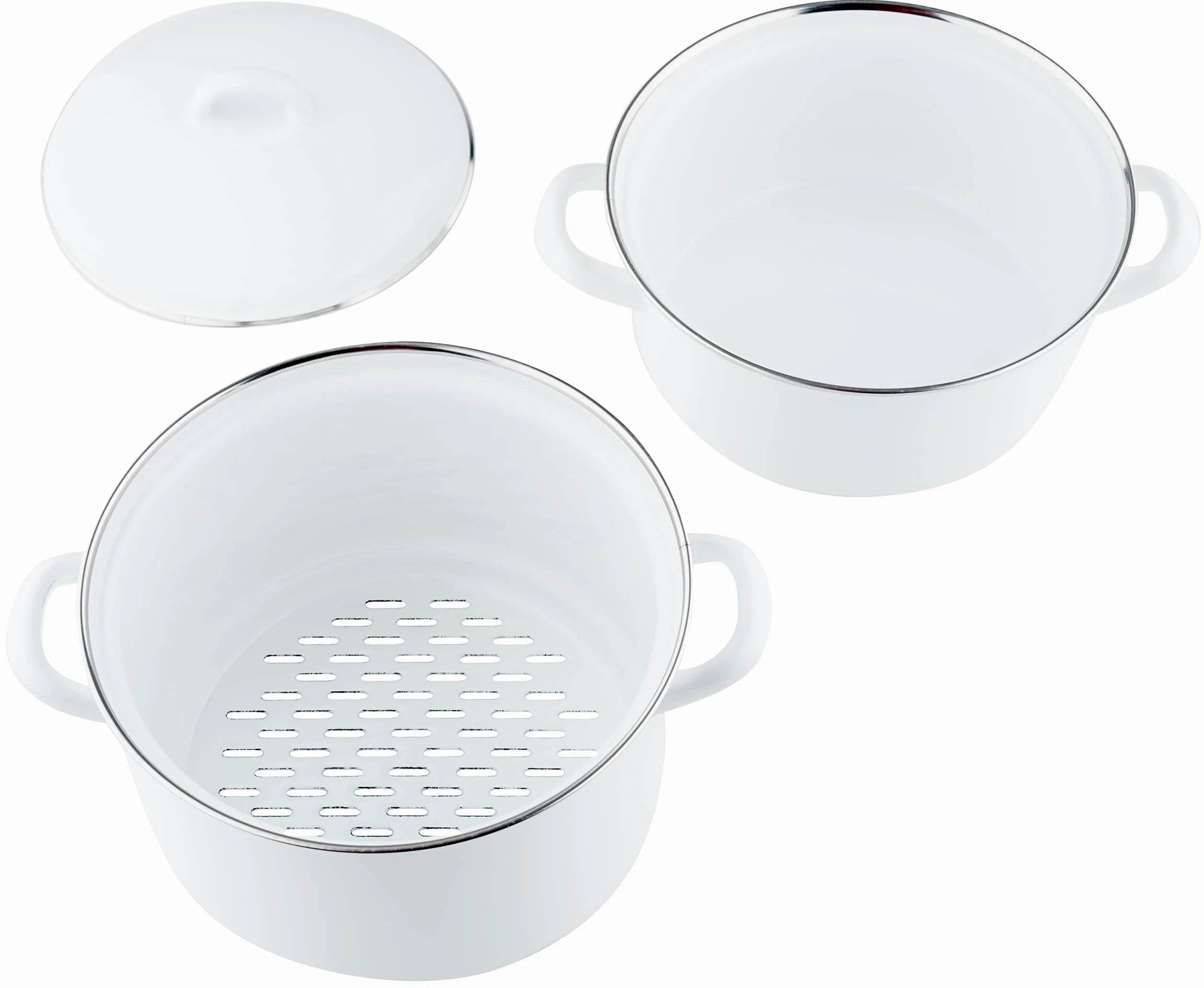 Riess, 0286-033, Cocina de patatas con tapa de esmalte 18, CLASSIC- WEISS, 19 cm de alto, 18 cm de diámetro, esmalte, blanco