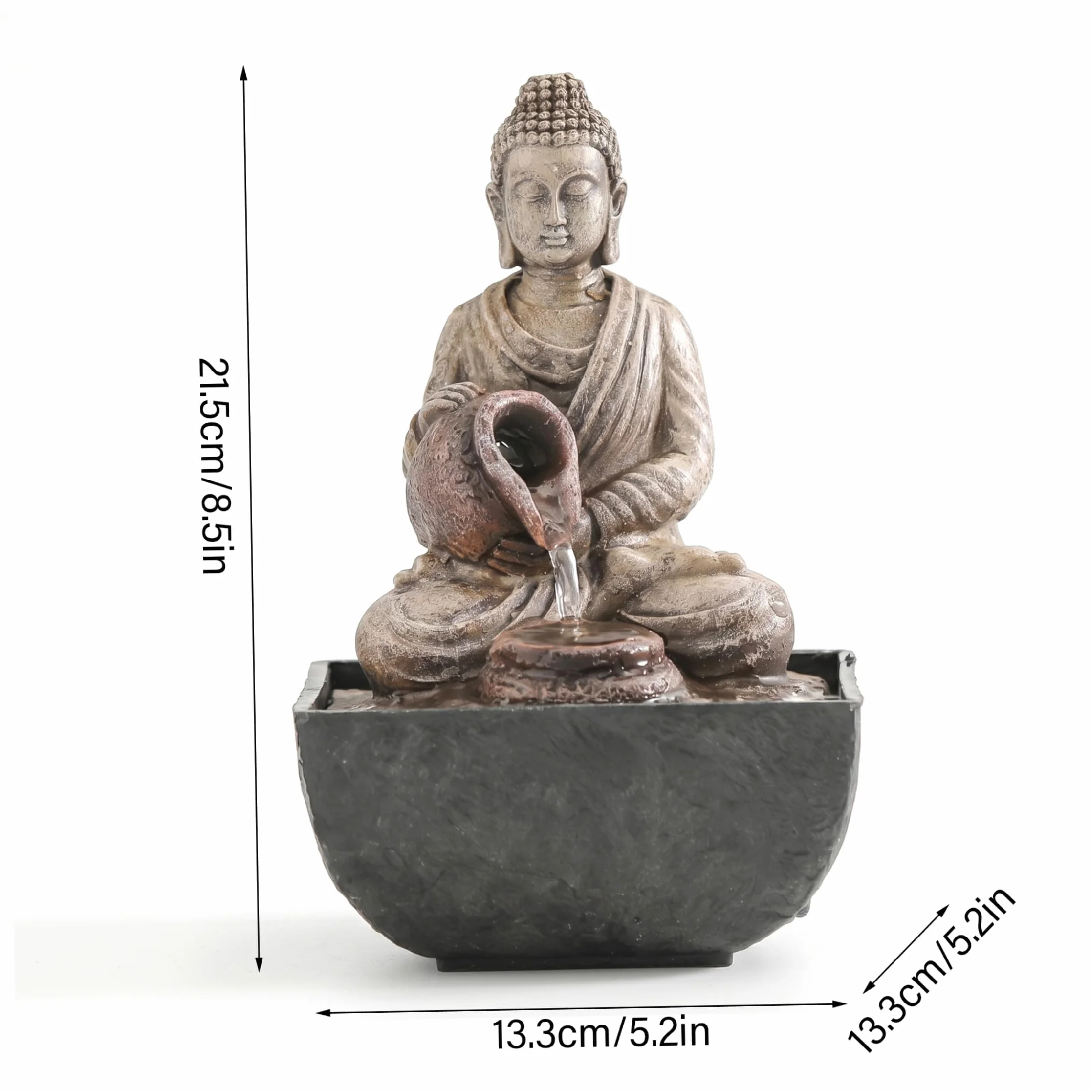 Fuente de Agua Interior, Estatua de Buda Fuente de Agua de Mesa Característica Interior de Resina Zen para decoración de Oficina en el hogar, decoración de Verano