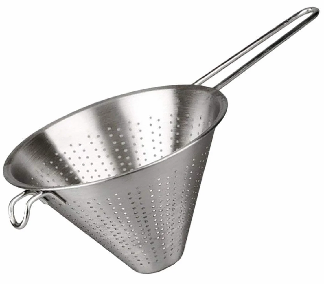 MGE - Colador Chino de Cocina Acero Inoxidable 20 cm - Escurridor y Tamiz para Pasta, Verduras, Frutas y Caldos - Colador Profesional Resistente Apto Lavavajillas