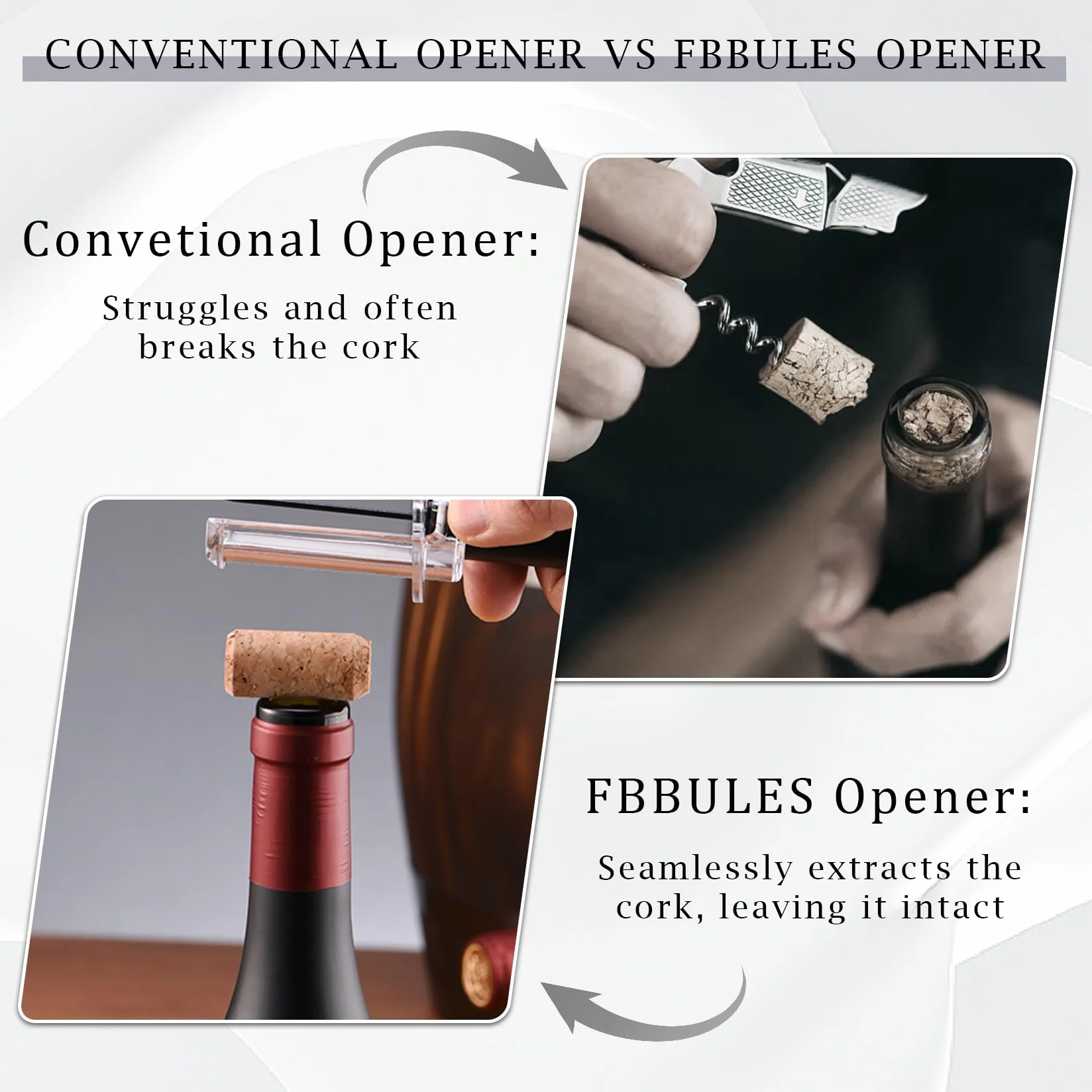 Sacacorchos de Presión de Aire, Profesional Abridor de Vino con 2 Reutilizables Tapones de Botella, Abrebotellas Portátil y Práctico para Hogar Viajes, Regalo para Amantes del Vino