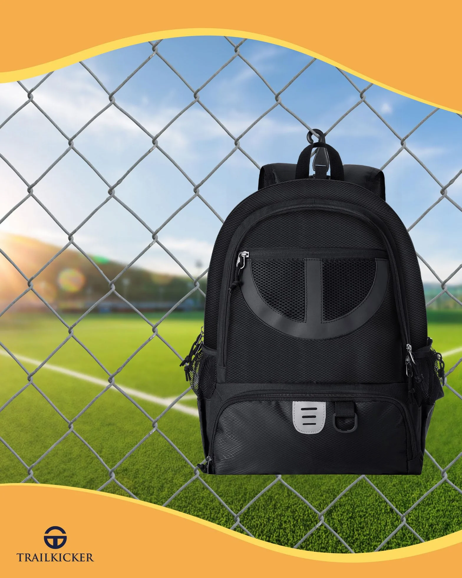 TRAILKICKER Mochila de Malla Negra para Baloncesto, Fútbol, Voleibol, con Compartimento para Pelota y Zapatos