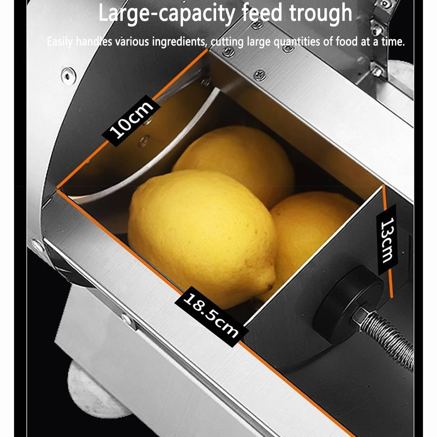 Máquina cortadora de verduras comercial, cortador de frutas de acero inoxidable con canal de alimentación grande y cabezal de corte de 8 pulgadas, grosor ajustable para tomate, limón