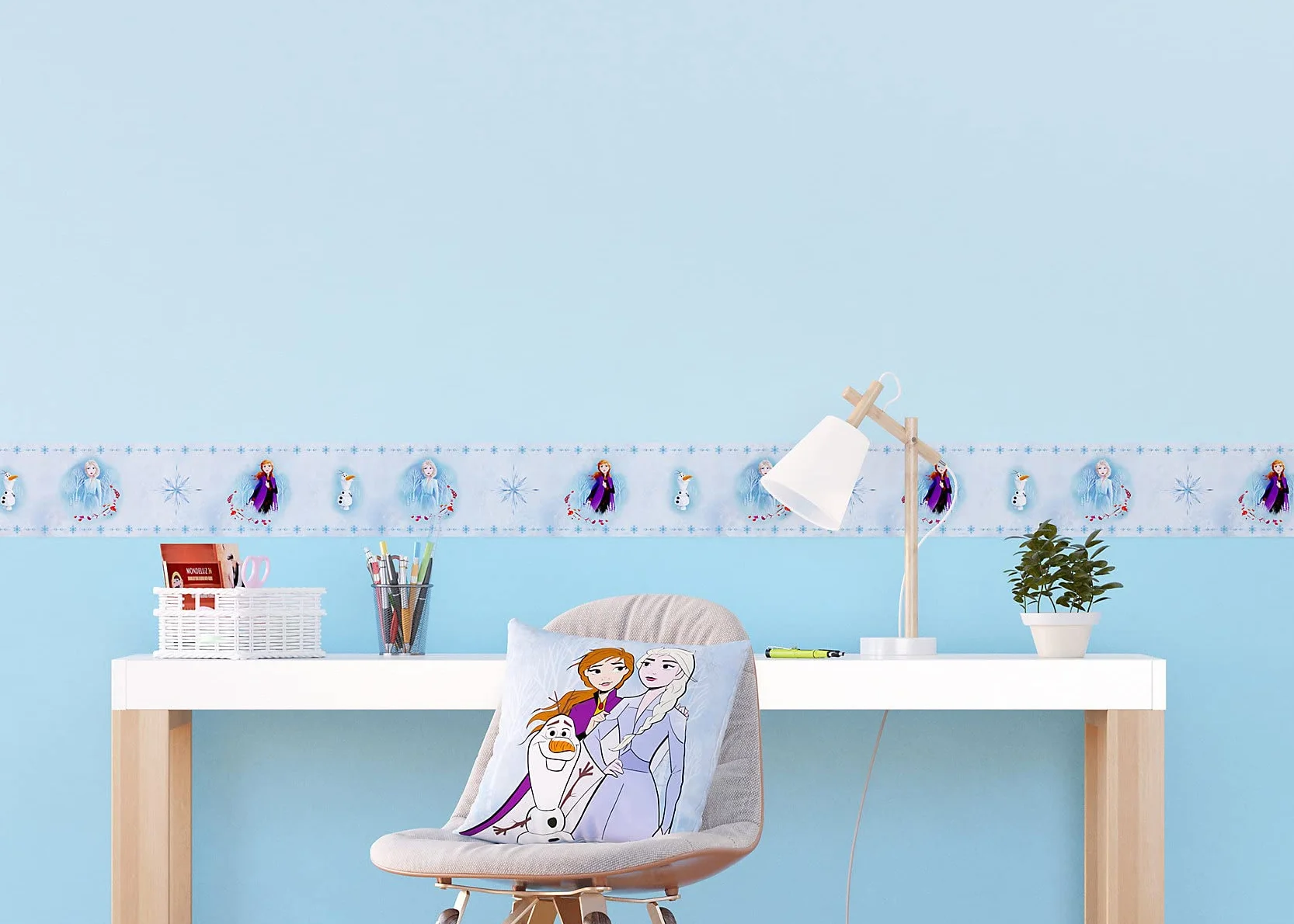 AG DESIGN Olaf con Elsa y Anna Frozen 2 Disney - Cenefa de Pared Decorativa para habitación Infantil (5 m x 14 cm, 0,14 m), Color Azul