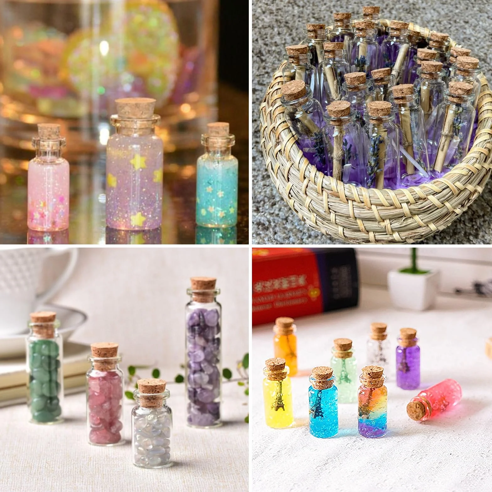 48 Piezas Botella de Vidrio Mini Botellas de Cristal 10ml Frascos de Cristal Pequeños con Tapa Botellas Pequeñas de Cristal Decorativas para Decoración de Bodas Cumpleaños Fiestas Navideñas