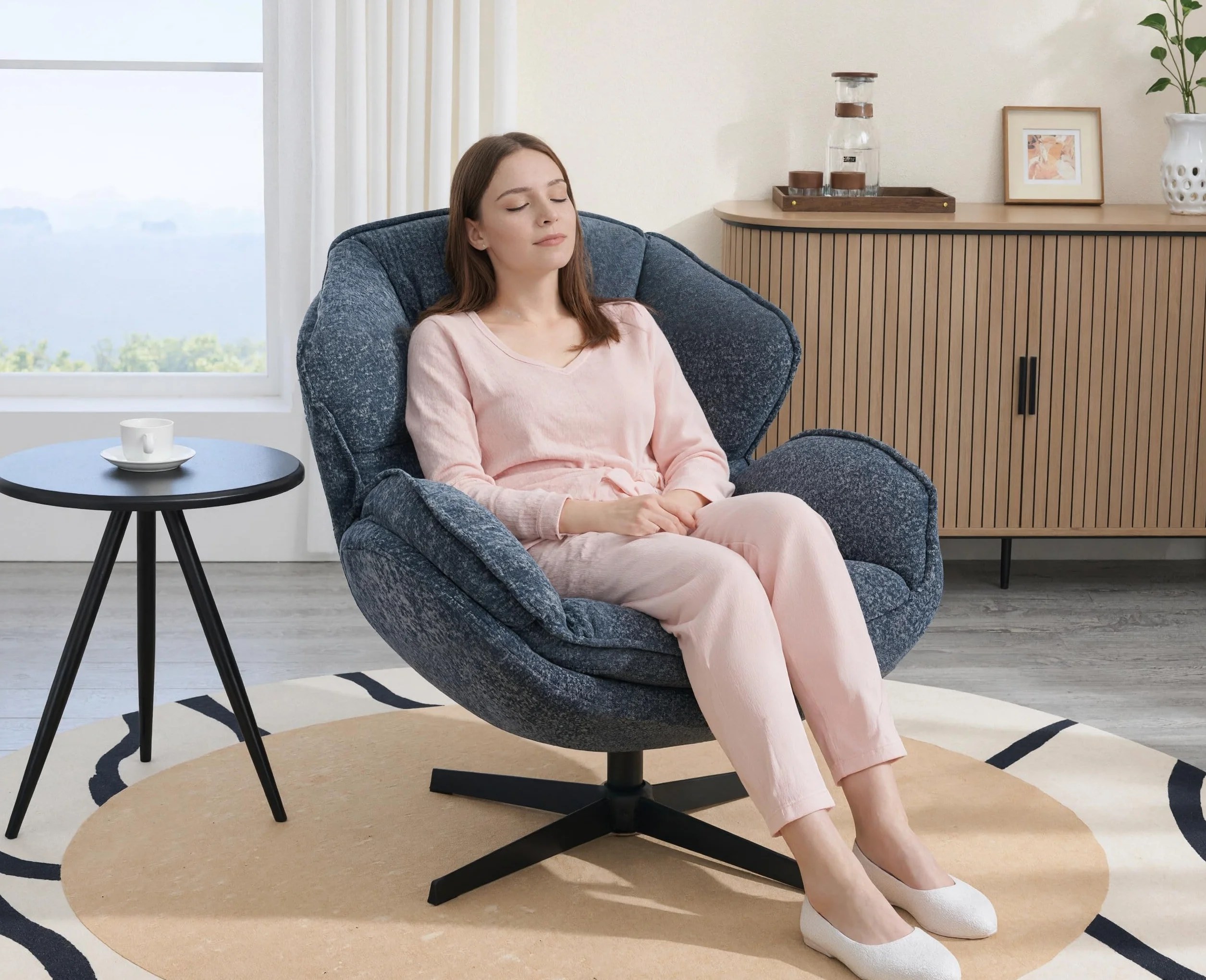 Ya-Home Butacas de Salon con Cojín y Respaldo de Doble Capa, Sillon Individual de Chenille con Reposabrazos, Silla Lectura para Dormitorio/Salon/Oficina, Azul