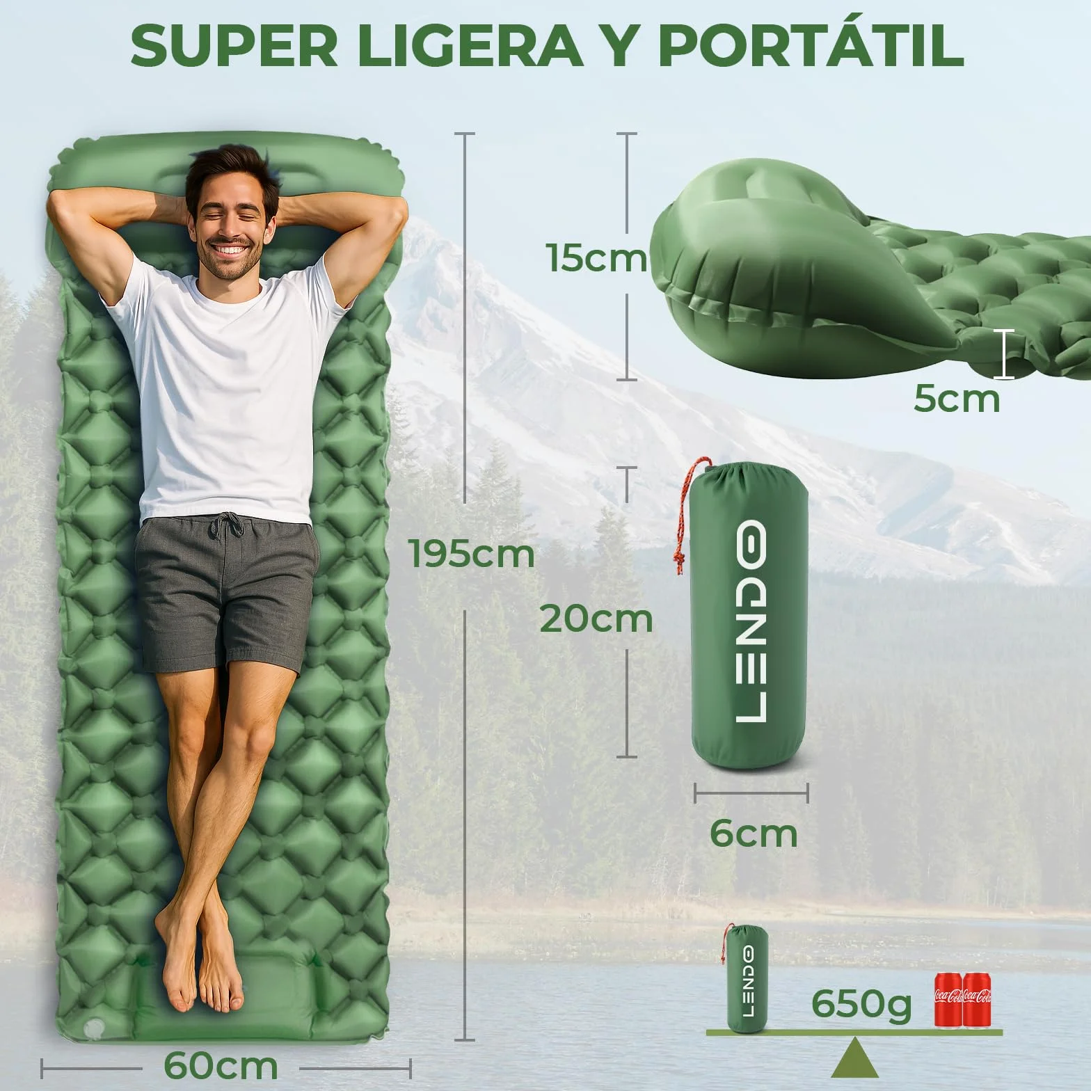 LENDOO Colchoneta Autoinflable Camping Ultraligero con Almohada y Bomba