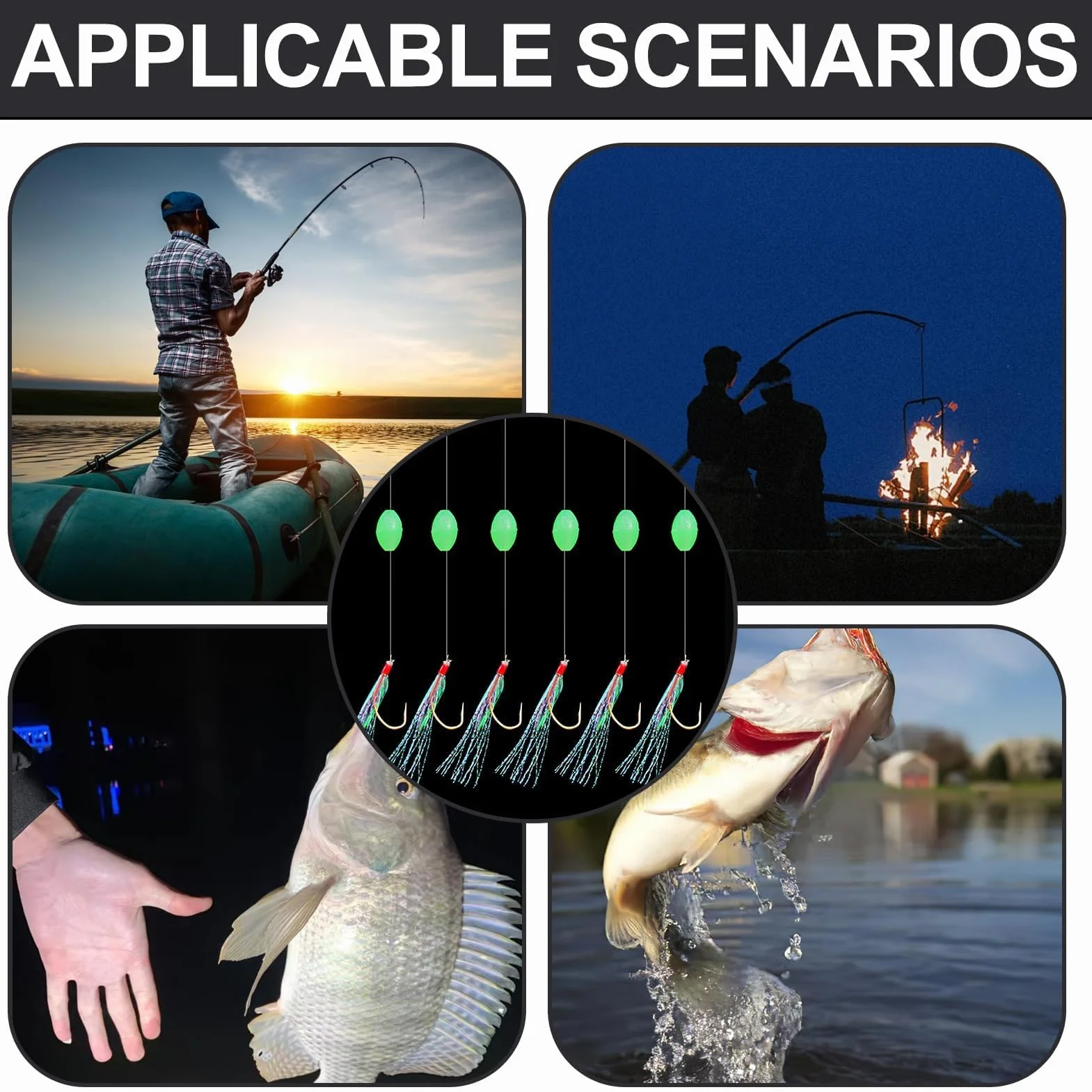 Aparejos de Plumas de Caballa con Ganchos, Cuentas Luminosas y Señuelos Biónicos, 30 Piezas