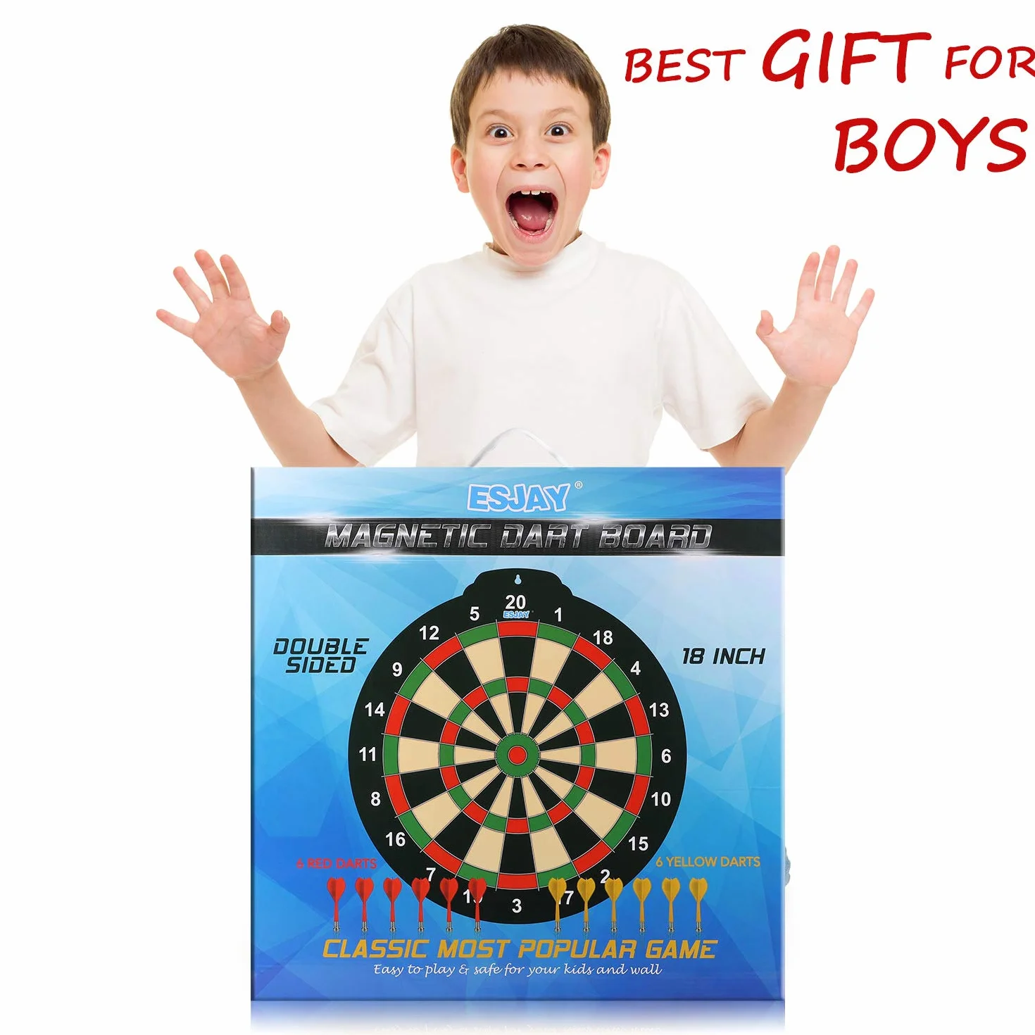Juego de Dardos Magnéticos Esjay para Niños 8+ años, 12 Dardos, Diana Doble Cara 18 Pulgadas
