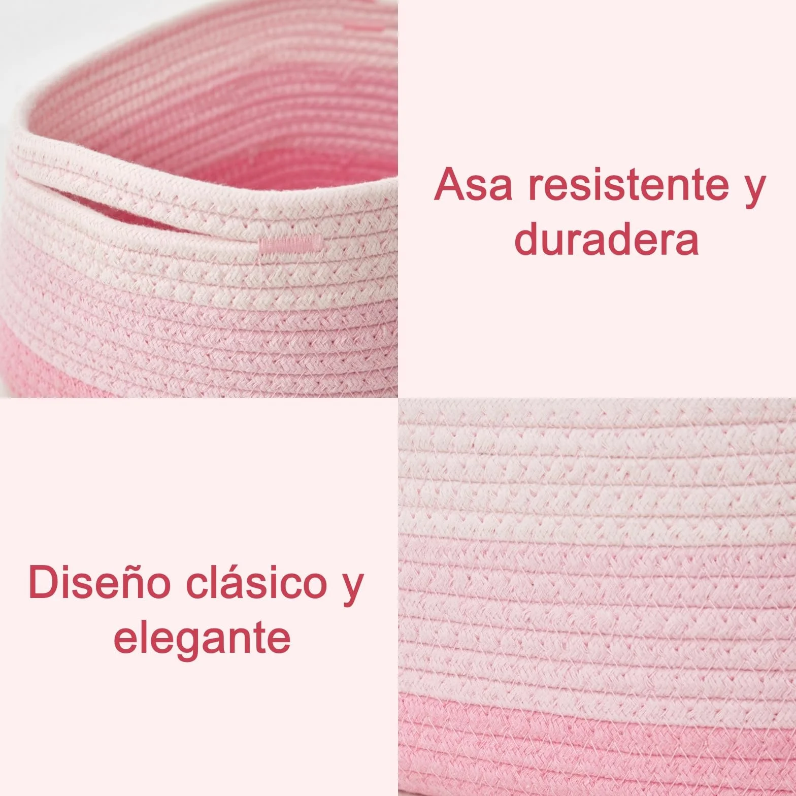 Sagittar Juego de 5 Cestas de Almacenaje Apilables, Tejido de Cuerda de Algodón, Rosa Degradado