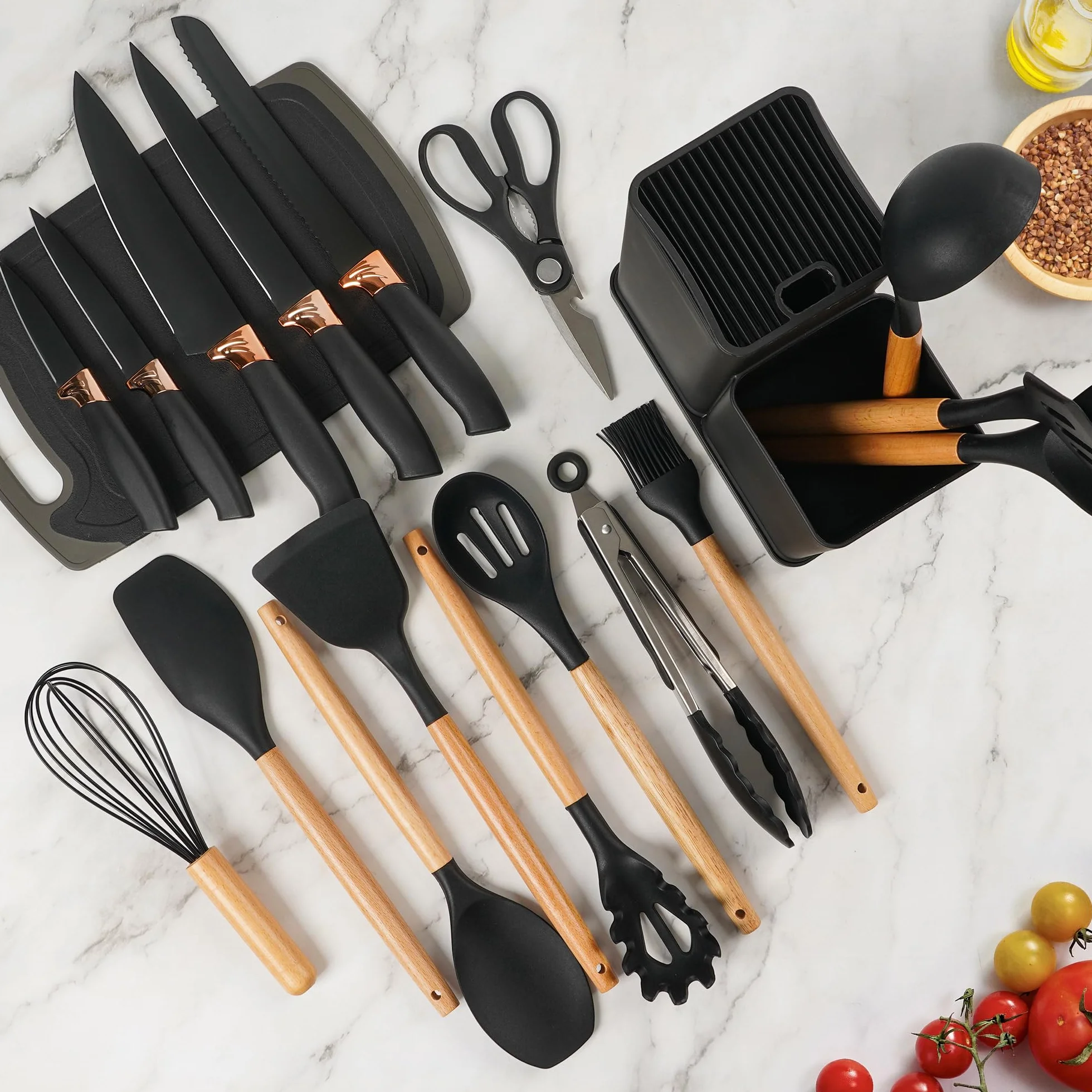Vortix 19 Piezas Juego de Utensilios de Cocina de Silicona con Soporte