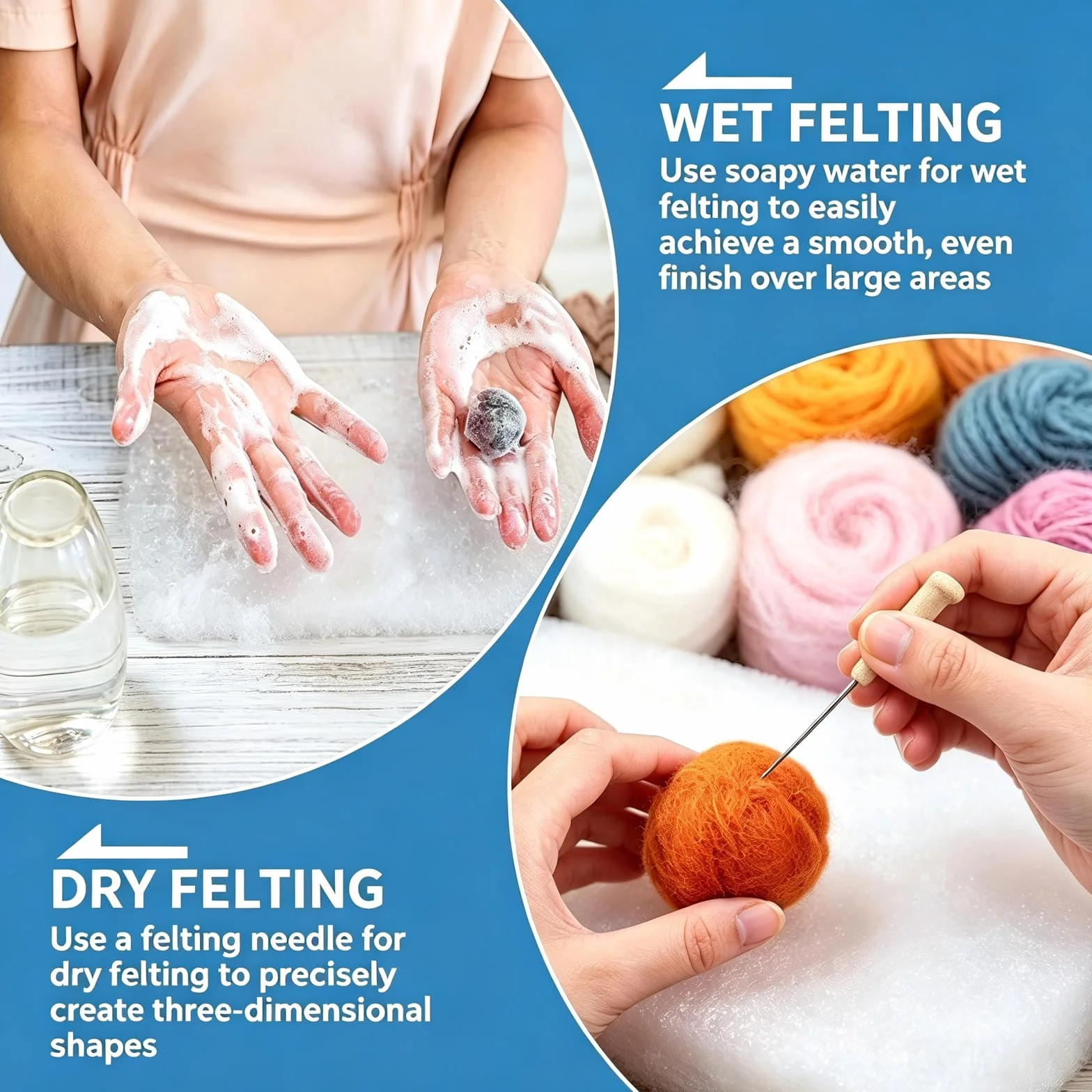 Juego de Lana de Fieltro De 72 Colores Para Manualidades, Kit Afieltrado Principiantes Con 3 Tamaños Agujas Fieltro, Mango Madera Reforzado Anti-Afloje y Caja Plástica, Lana Merino Para Remendar