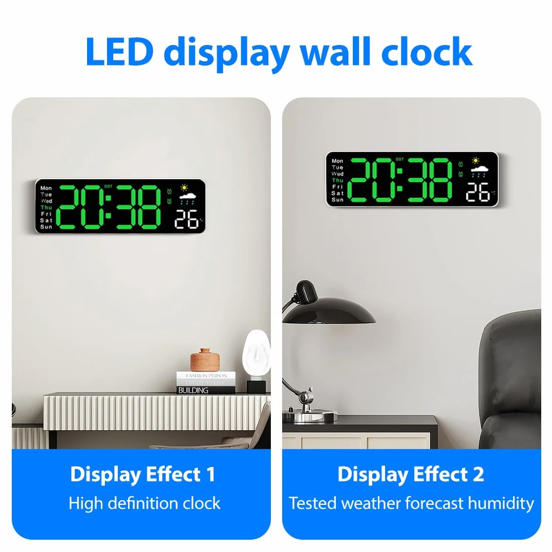 Reloj Digital de Pared,Reloj Digital Grande de 12» con Mando a Distancia,Reloj de Pared Multifuncional Puede probar el pronóstico del Tiempo para la Humedad,para la Sala