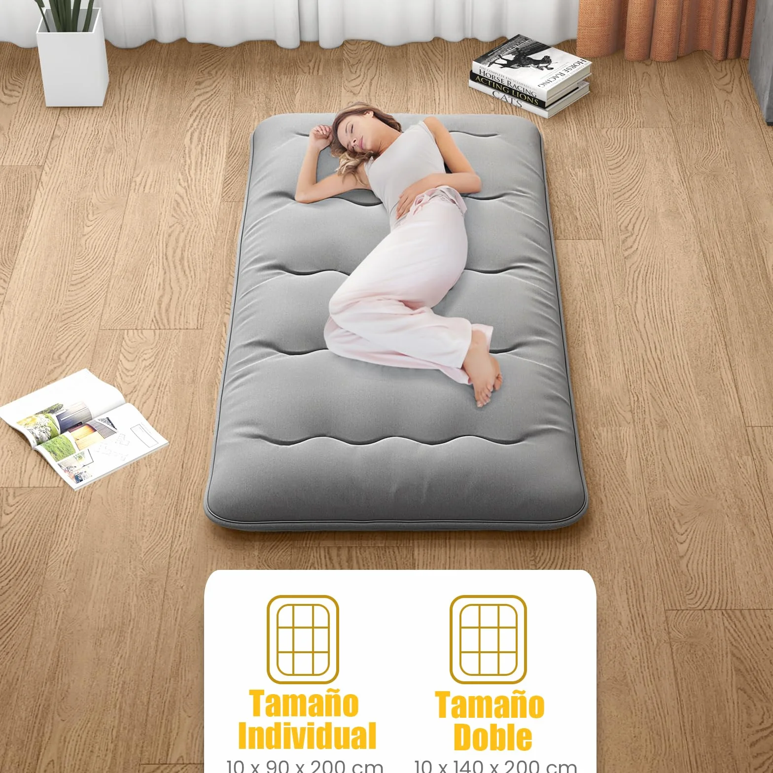 GOPLUS Colchón Futón Japonés 1/2 Personas, Colchoneta Plegable y Portátil con Bolsa de Transporte, Tapete de Tatami para Camping Viaje (Gris,200 x 90 cm)