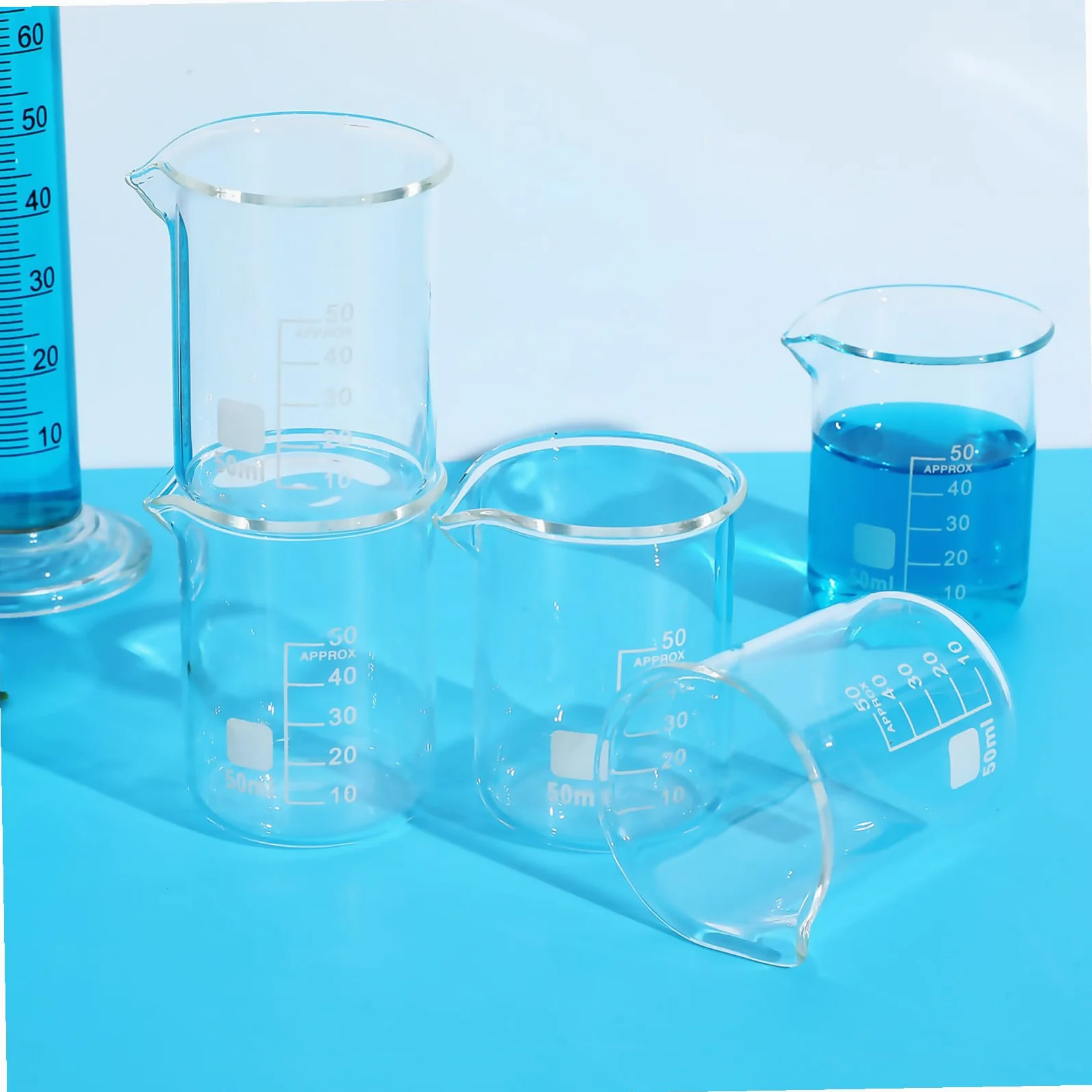 SHINEOFI Vasos Medidores de Vidrio Uso Versátil Resistentes y Estables de 50 Ml Set de 20 y Diseño Simple y Elegante para Laboratorio