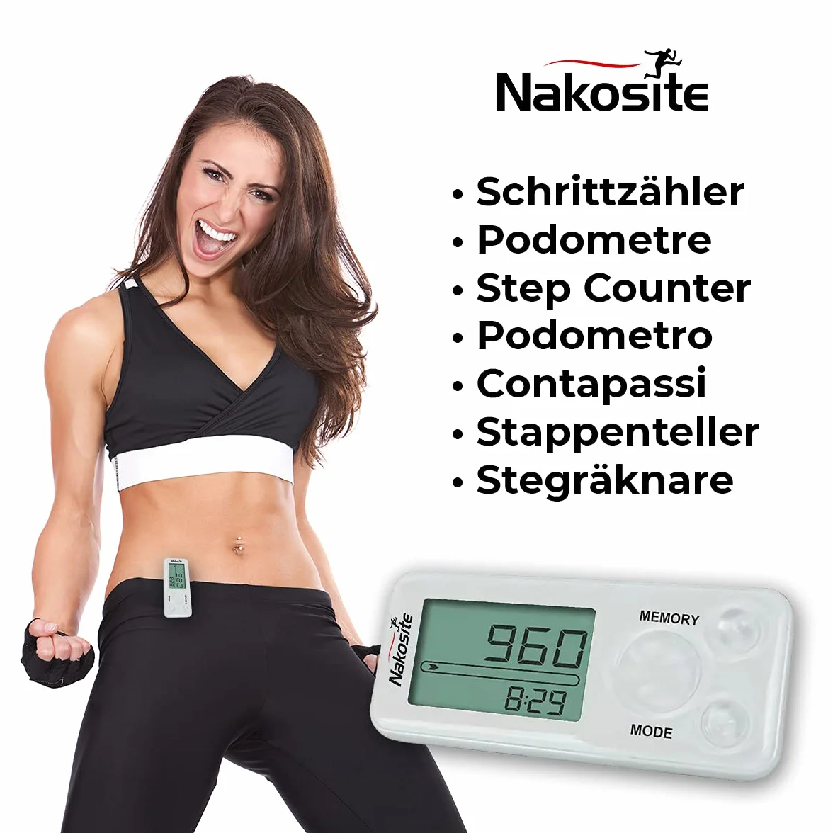 PEDI2433-NVW – Mejor Podometro 3D Cuenta Pasos para Mujer Hombre o niño, Contador de Pasos y calorias, Distancia, Clip, Correa. Sin Bluetooth