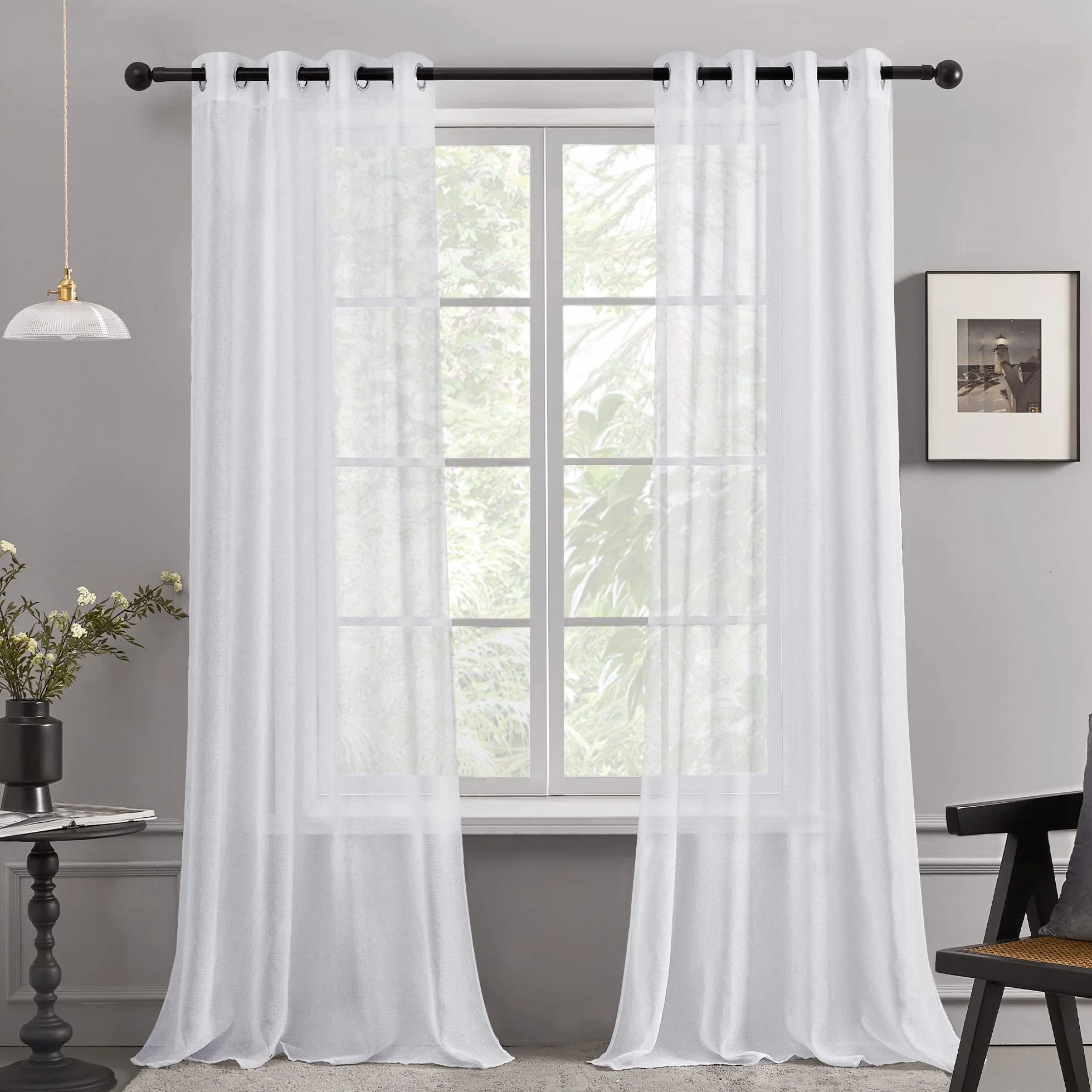 Deconovo Visillos Cortinas Traslúsidos Blancos Sheer Voile Gasa 2 Paneles 140 x 245 cm