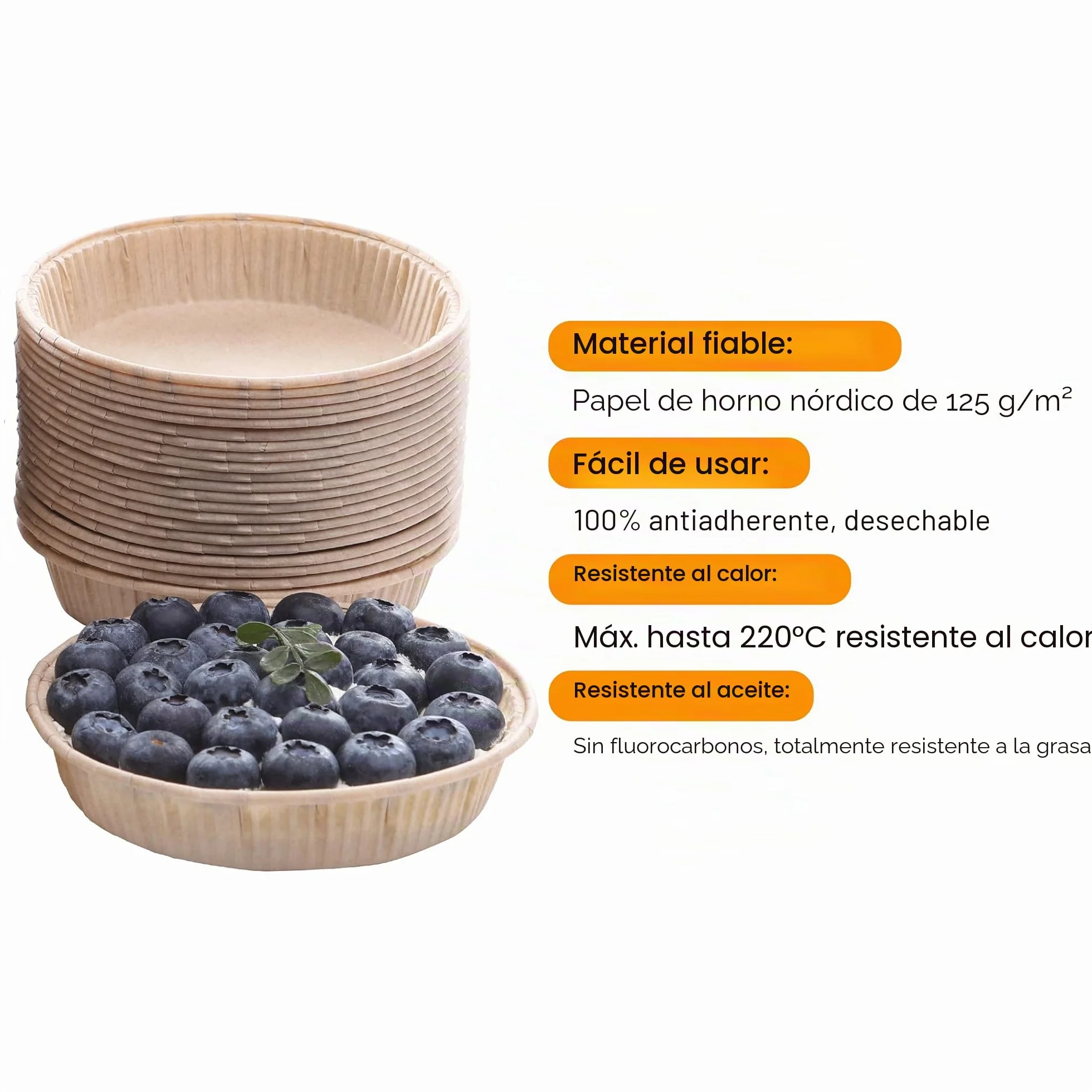 Bake Choice Tartas Papel Mini,50 piezas,Diámetro 10 cm Redondo Molde,Molde Desechable Tarta,Antiadherente,Sin Blanquear,Resistente,apto para Microondas & Horno