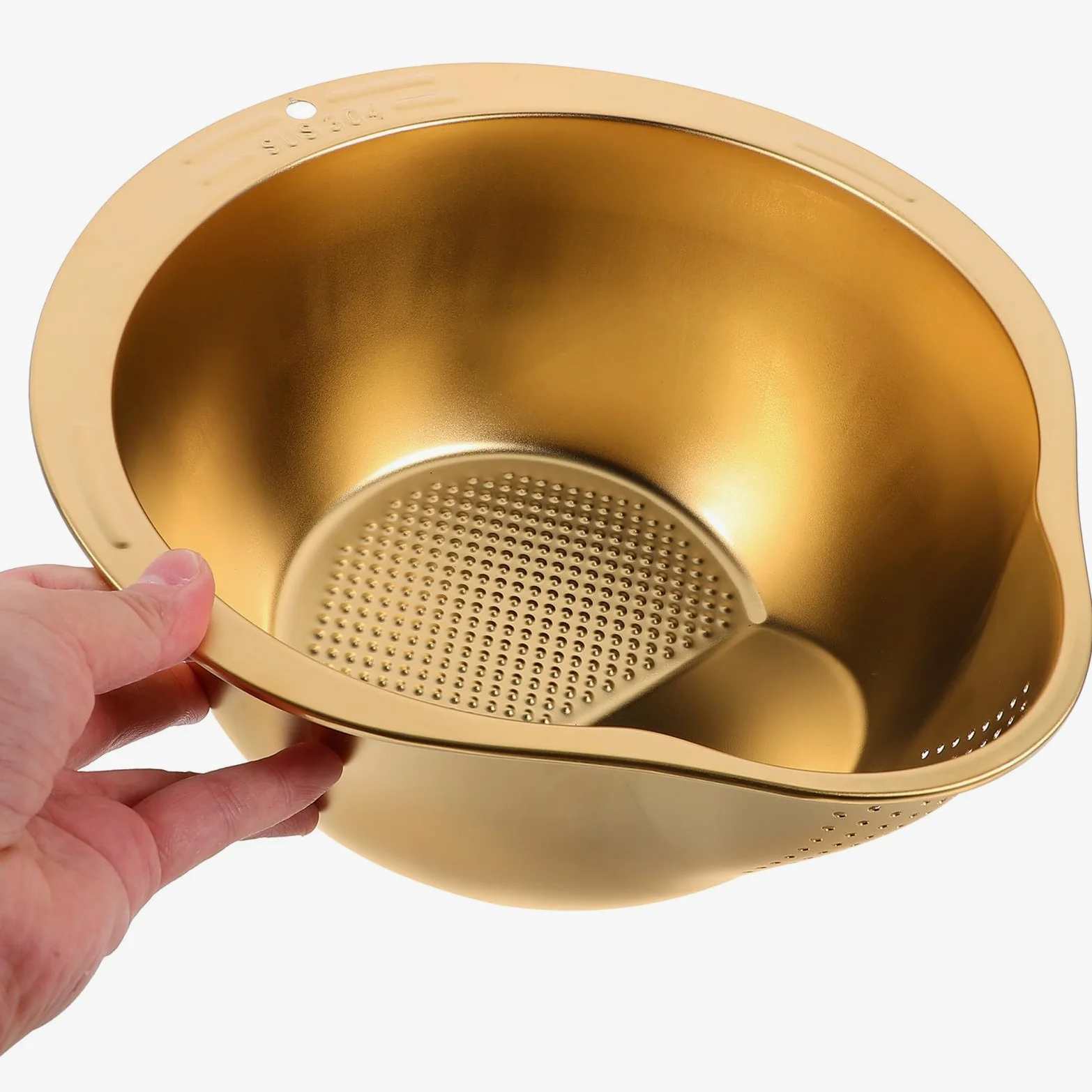 Escurridor de Lavado de Frutas y Arroz Acero Inoxidable Pequeño, Cesta de Malla Fina Dorada, Multiusos para Cocina y Escurrido, Herramienta Práctica para Hogares y Restaurantes