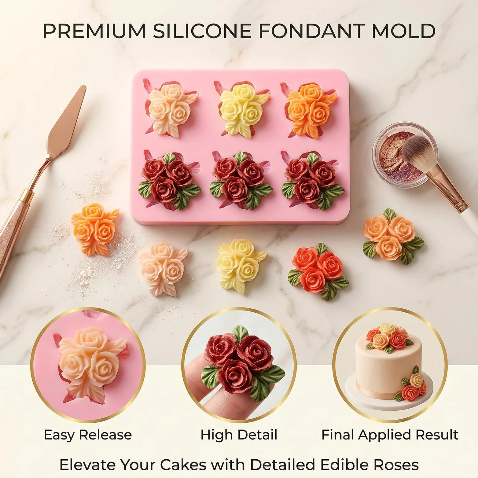 Molde de silicona con 6 cavidades para decoración de pasteles, para bodas, día de San Valentín, fiesta de cumpleaños, aniversario, cupcakes, chocolate, galletas, gelatina, pasta de flores, jabón