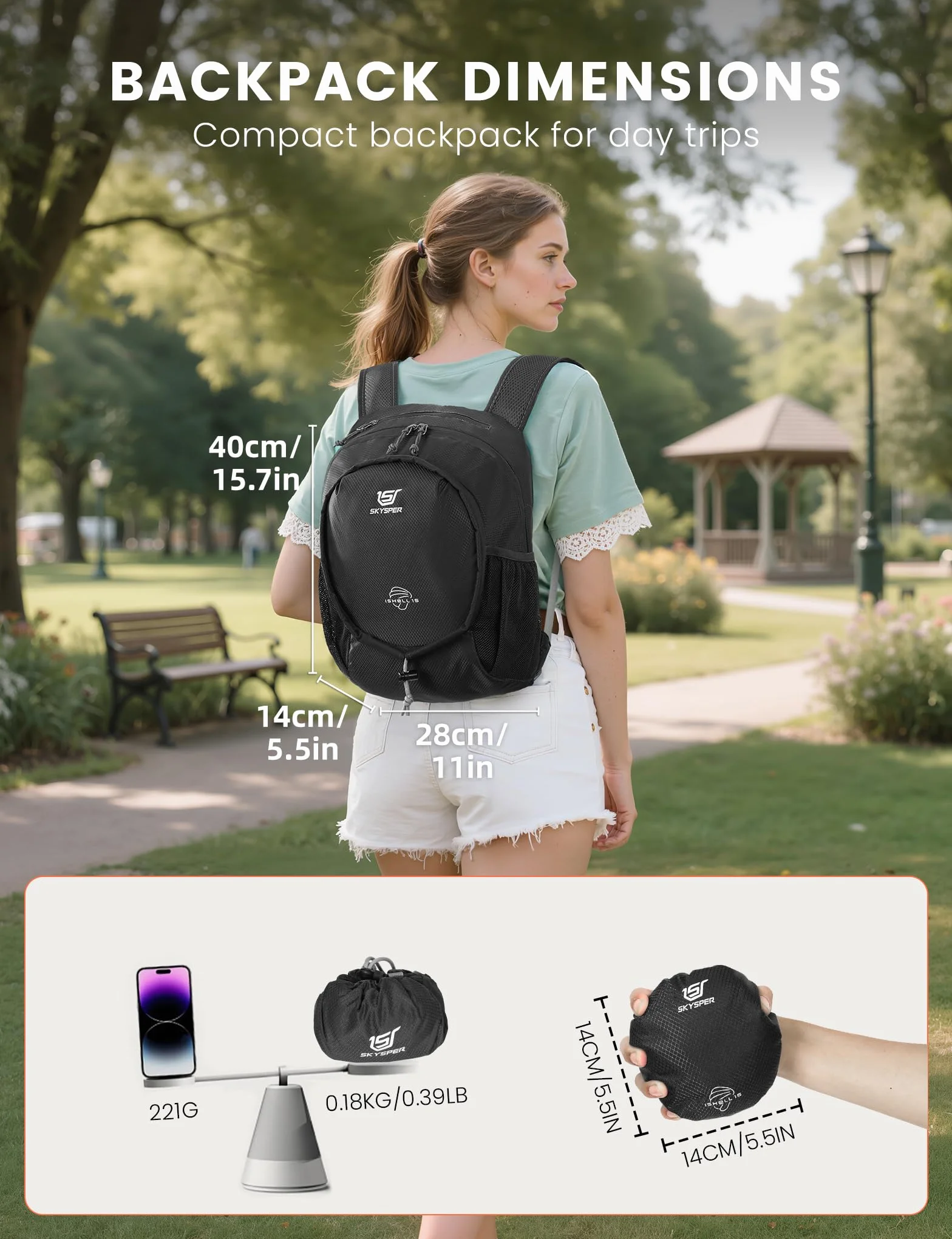 SKYSPER Mochila Plegable Ultraligera 15l Senderismo Hombre Mujer Viaje