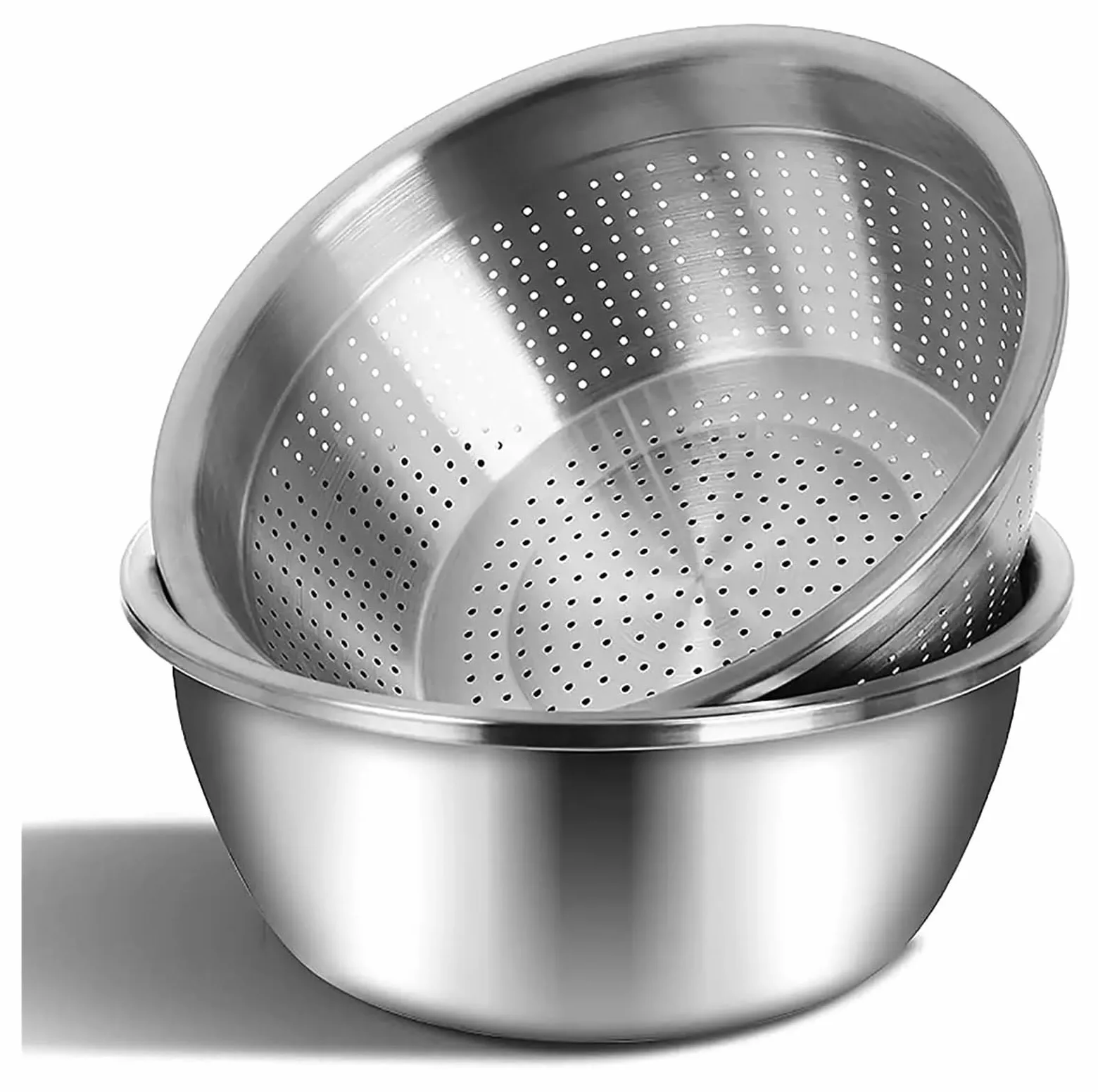 Juego de Cuencos for Mezclar Acero Inoxidable, Recipiente Grande Metal, ensaladera Resistente, Cesta escurridora for Frutas y Verduras(Bowl 32cm)