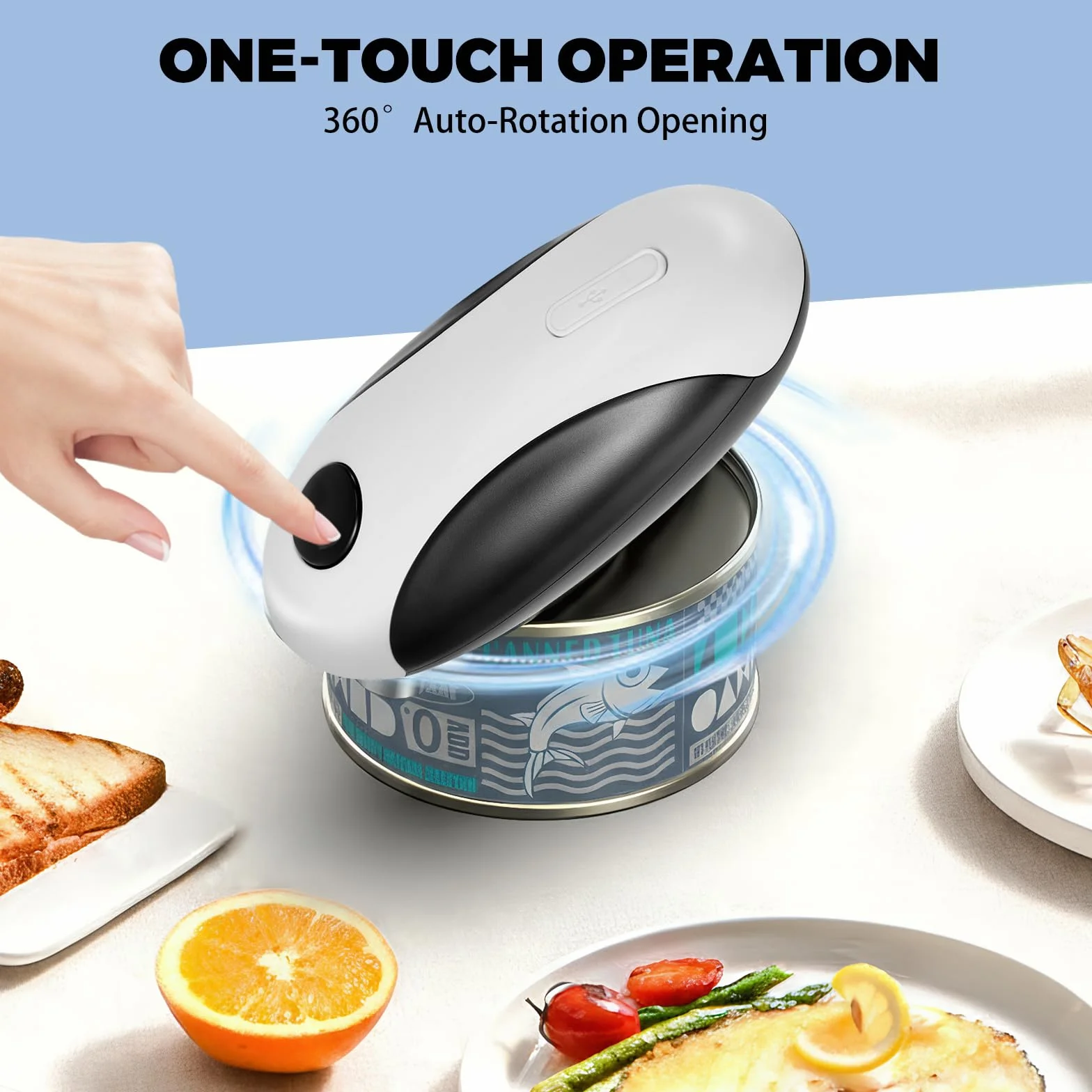 Abrelatas eléctrico Abrelatas recargable por USB, funciona con batería, funcionamiento automático con un solo botón, soporte magnético para la tapa y corte suave, apto para alimentos