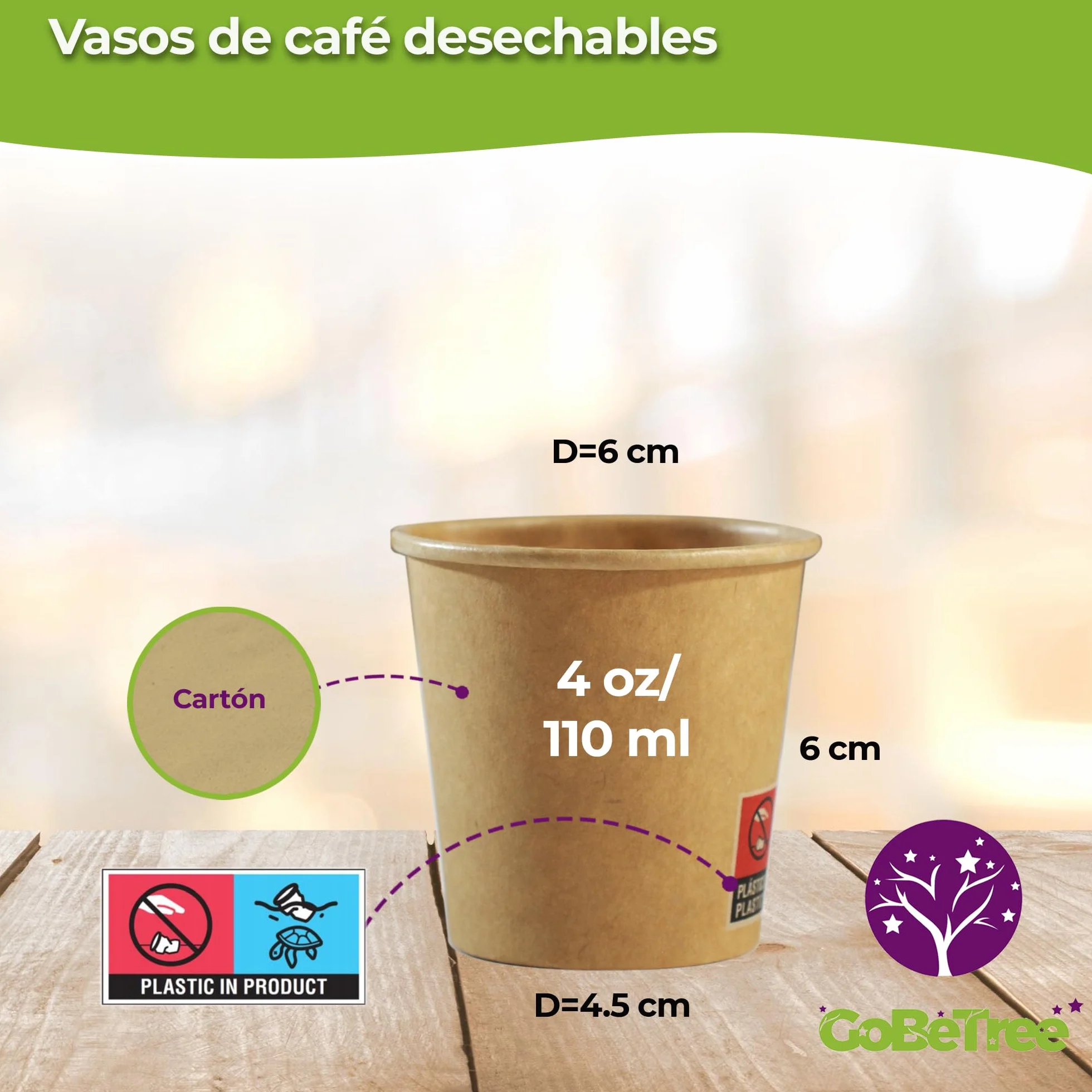 100 Vasos Desechables Papel Kraft de 110ml / 4 oz para Café Espresso y Lungo. Para bebidas frías y calientes. Vasos cartón desechables