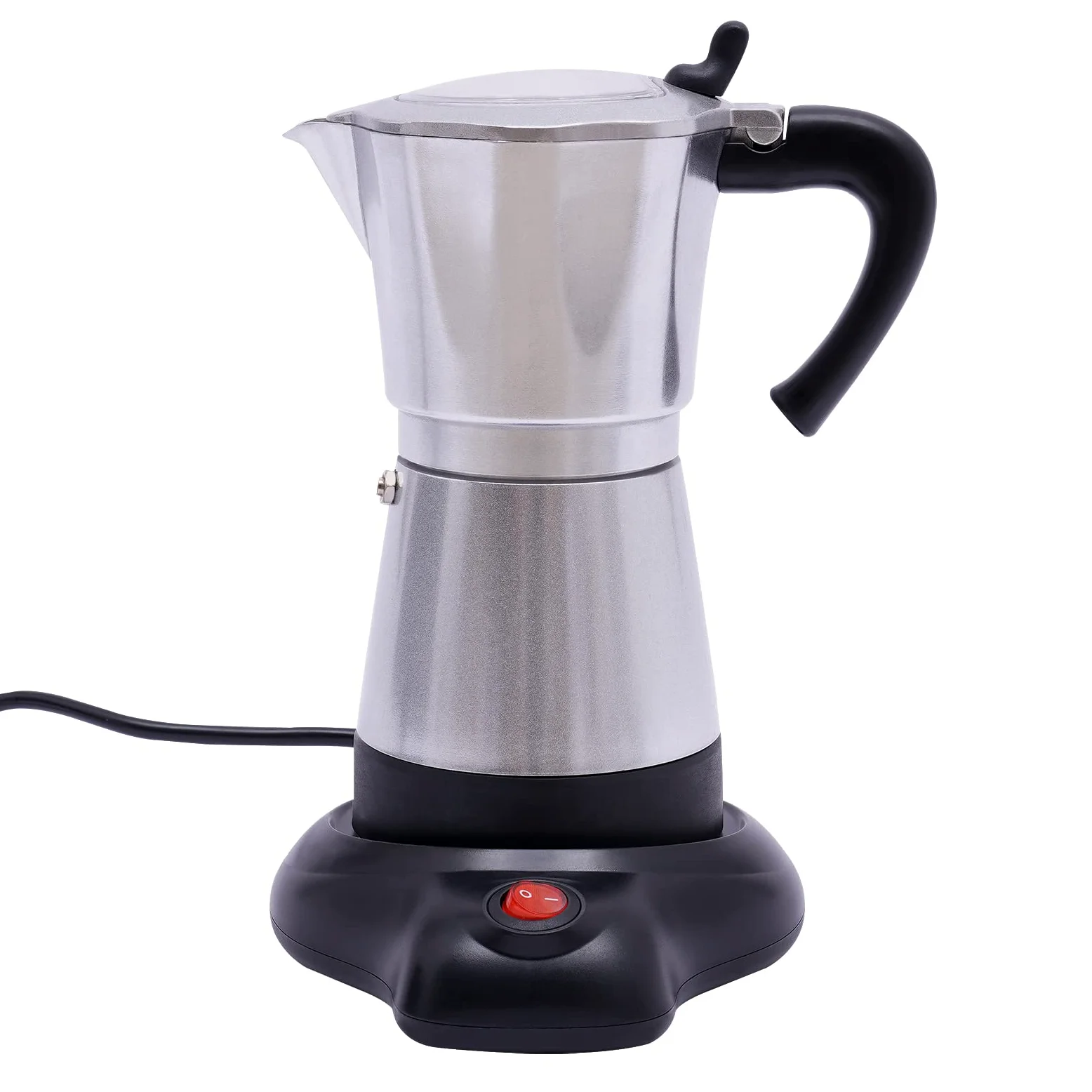 MINRS Máquina espresso, 6 tazas, mango con protección contra quemaduras, mokaka, cafetera eléctrica, camping, cafetera, válvula de seguridad, para amantes del café, plata
