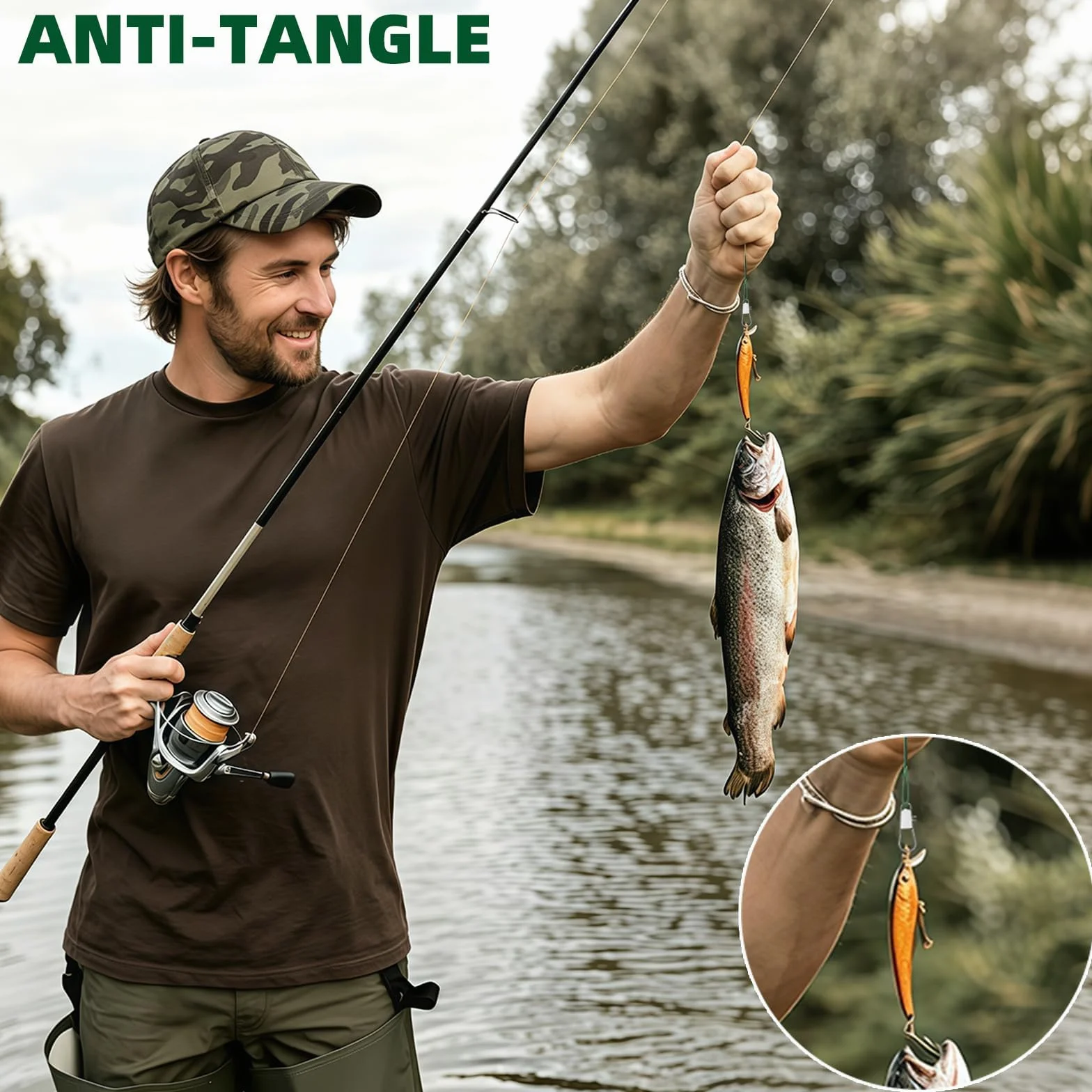 Juego de 100 anzuelos de acero inoxidable para pesca spinning, 5 tamaños, resistente a la rotura, accesorios de pesca