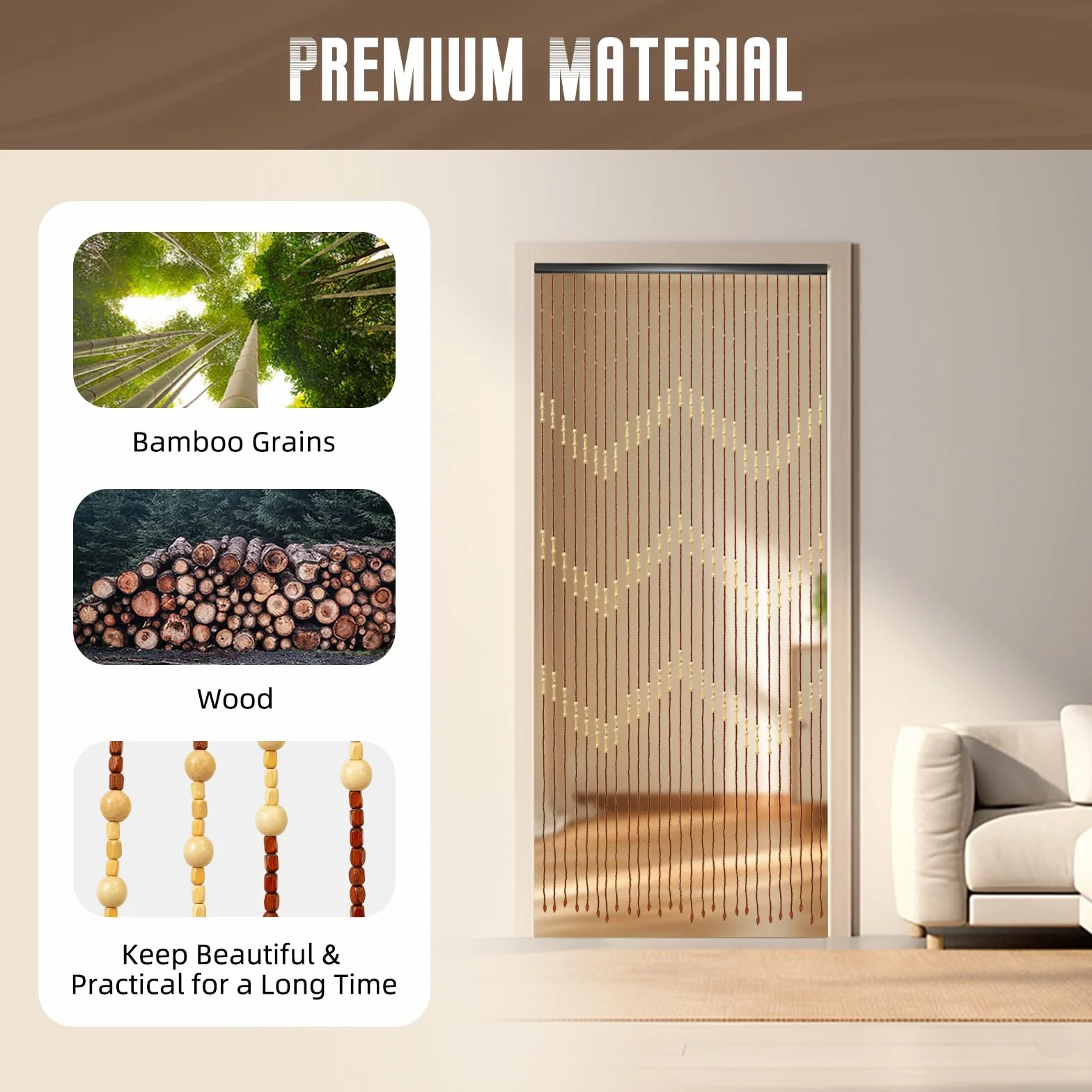 Generic - Cortina de cuentas de madera (bambú, 90 x 175 cm), diseño retro
