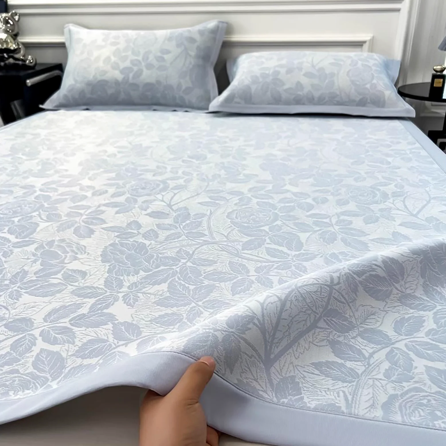 Almohadilla de enfriamiento plegable, alfombrilla de sueño de enfriamiento rápido para verano, colchón textil de ratán ligero para el hogar, escuela, dormitorio, 59 x 79 pulgadas