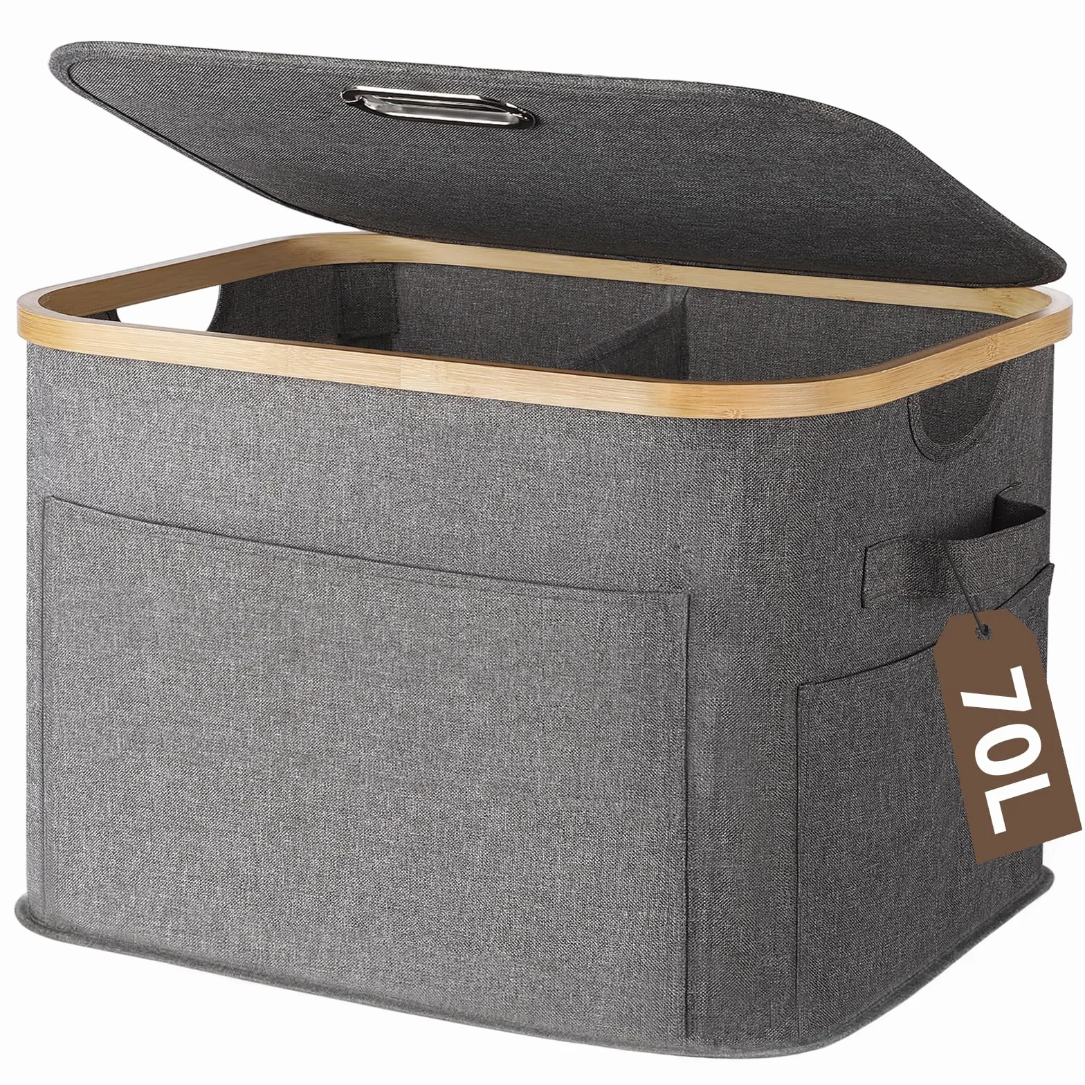 OUSFOT Cesto Ropa Sucia con Tapa 70L, Cubo 2 Compartimentos, Laundry Basket Impermeable para Armario
