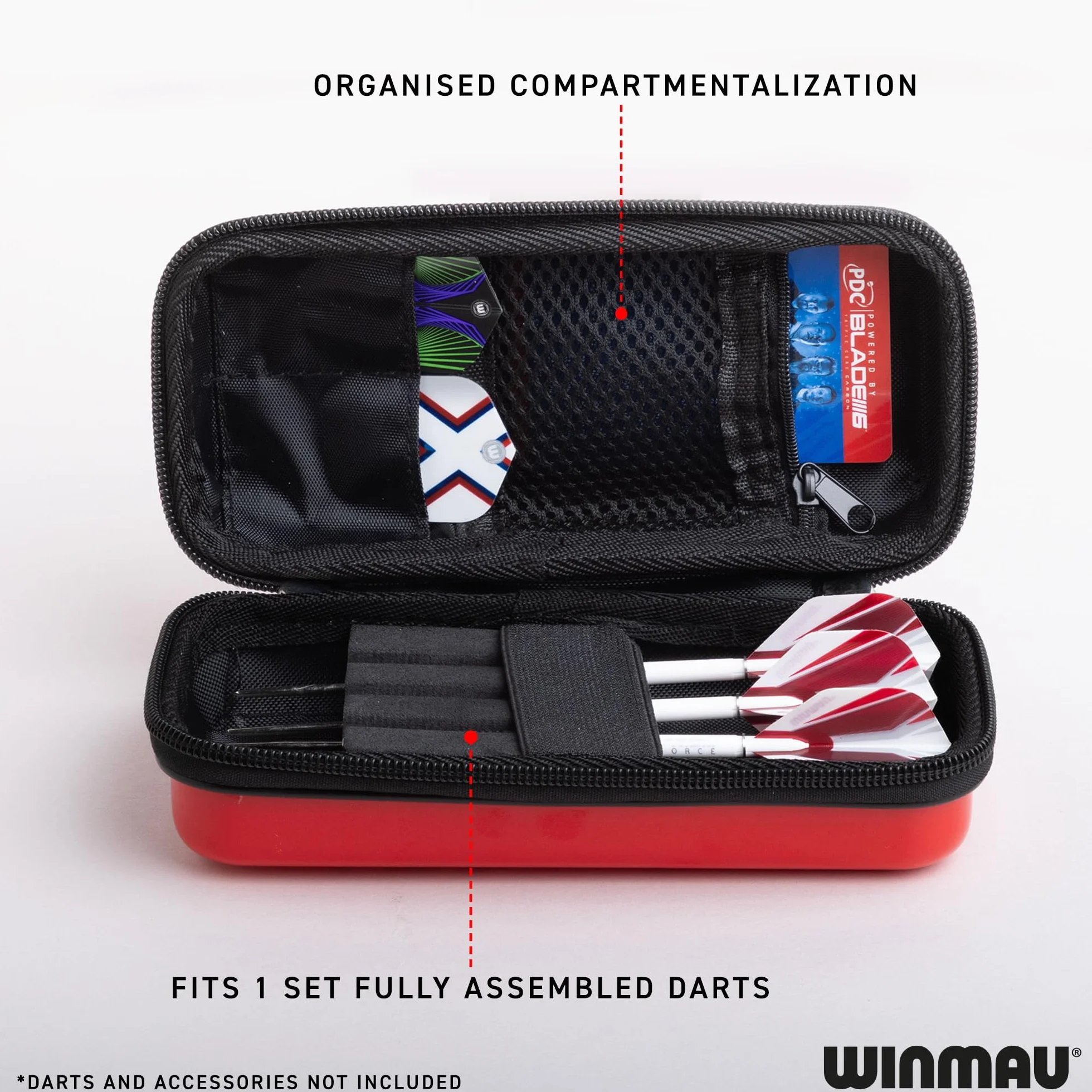 WINMAU Armor Darts Monedero – Estuche para dardos y accesorios completamente montados – Resistente a los golpes, extremadamente duradero y seguro, rojo, G1