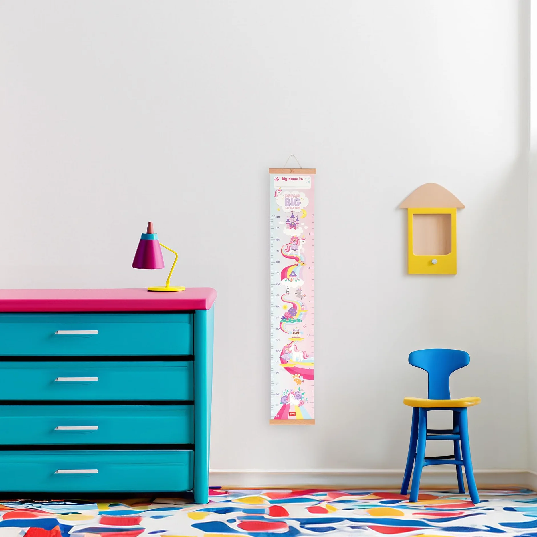 Legami Metro de Pared Dream Big Little One para Medir Altura Niños 160 cm 41 Pegatinas Listones Madera Unicorn