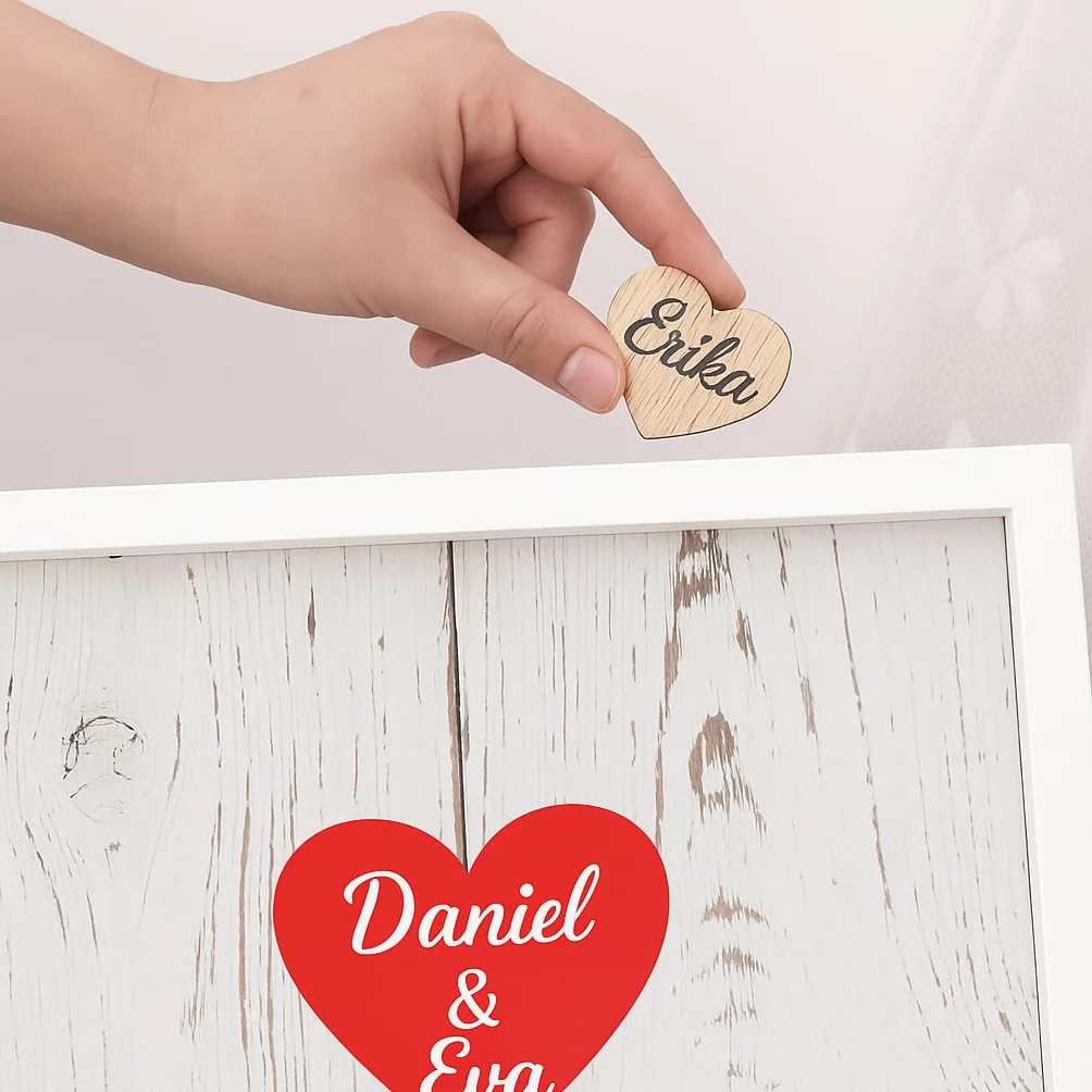 Didart Handmade Libro de visitas Boda. Firma Invitados, Tamaño 36 x 36 cm.80 Corazones Boda, Comunión, Bautizo. Marco de Madera blanco con Soporte de Hierro