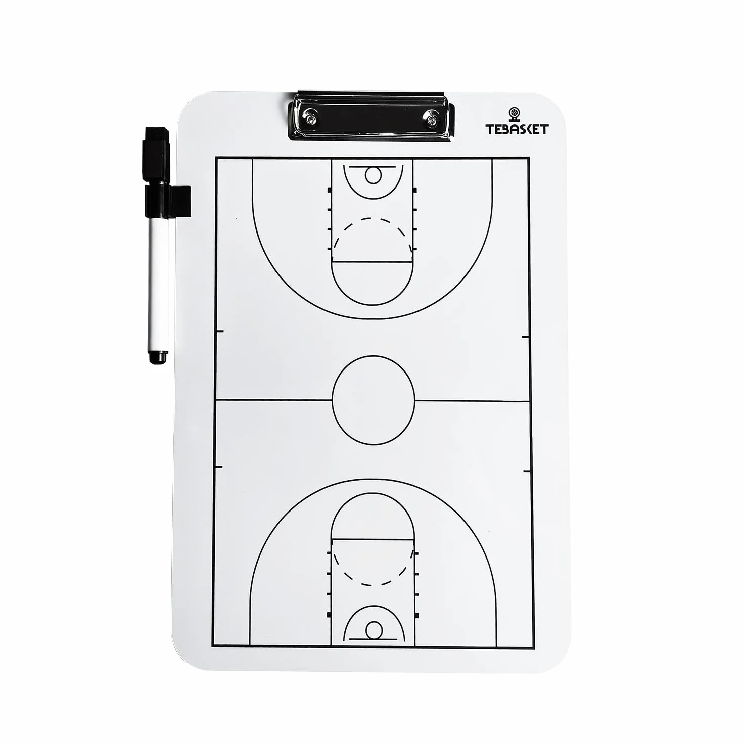 Pizarra Entrenador Baloncesto Táctica Doble Cara Blanco/Negro Campo Completo Medio Campo Borrado en Seco Portátil con Rotulador