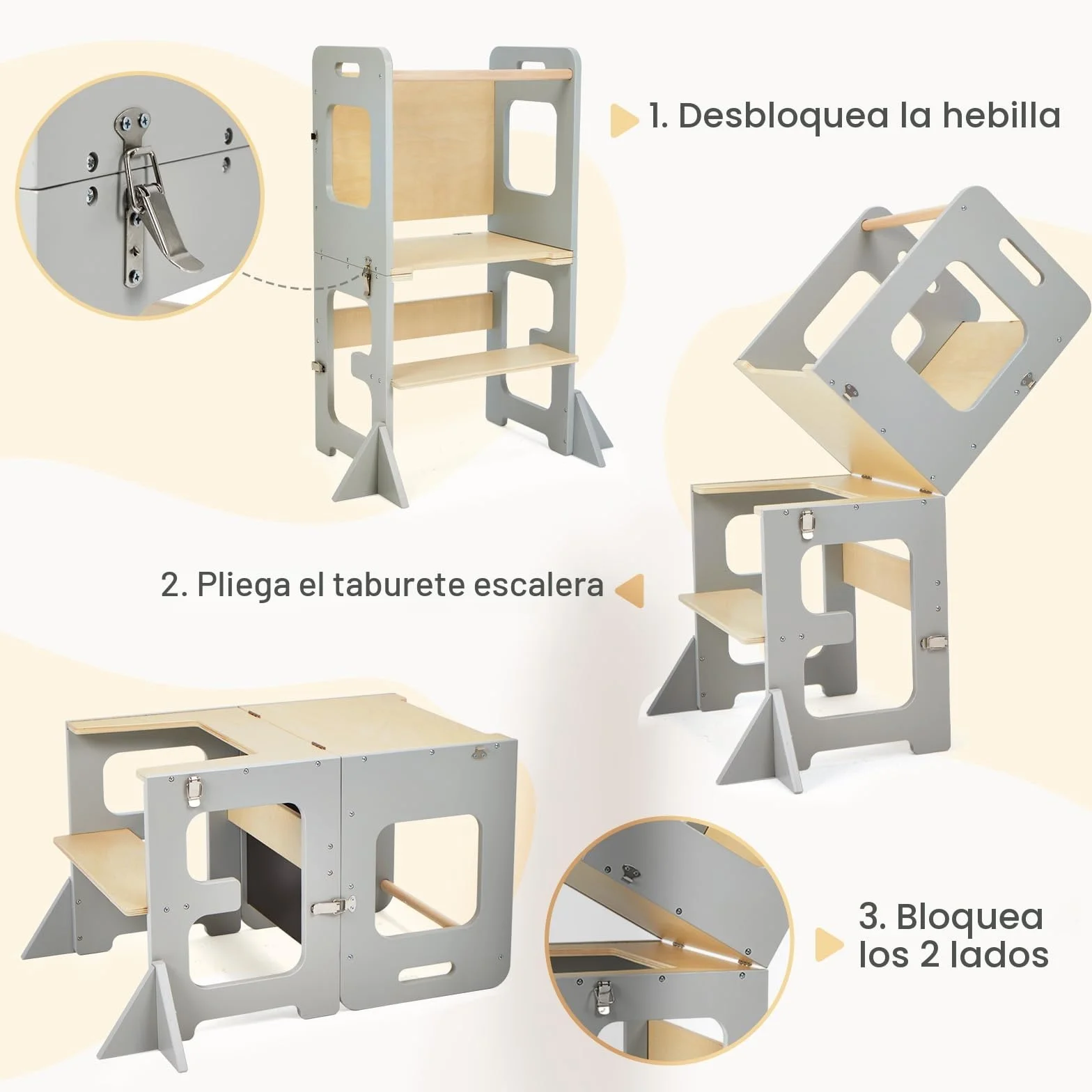 Labebe Torre de Aprendizaje Infantil 3 en 1 Plegable con Pizarra, Montessori para niños a Partir de 1 año