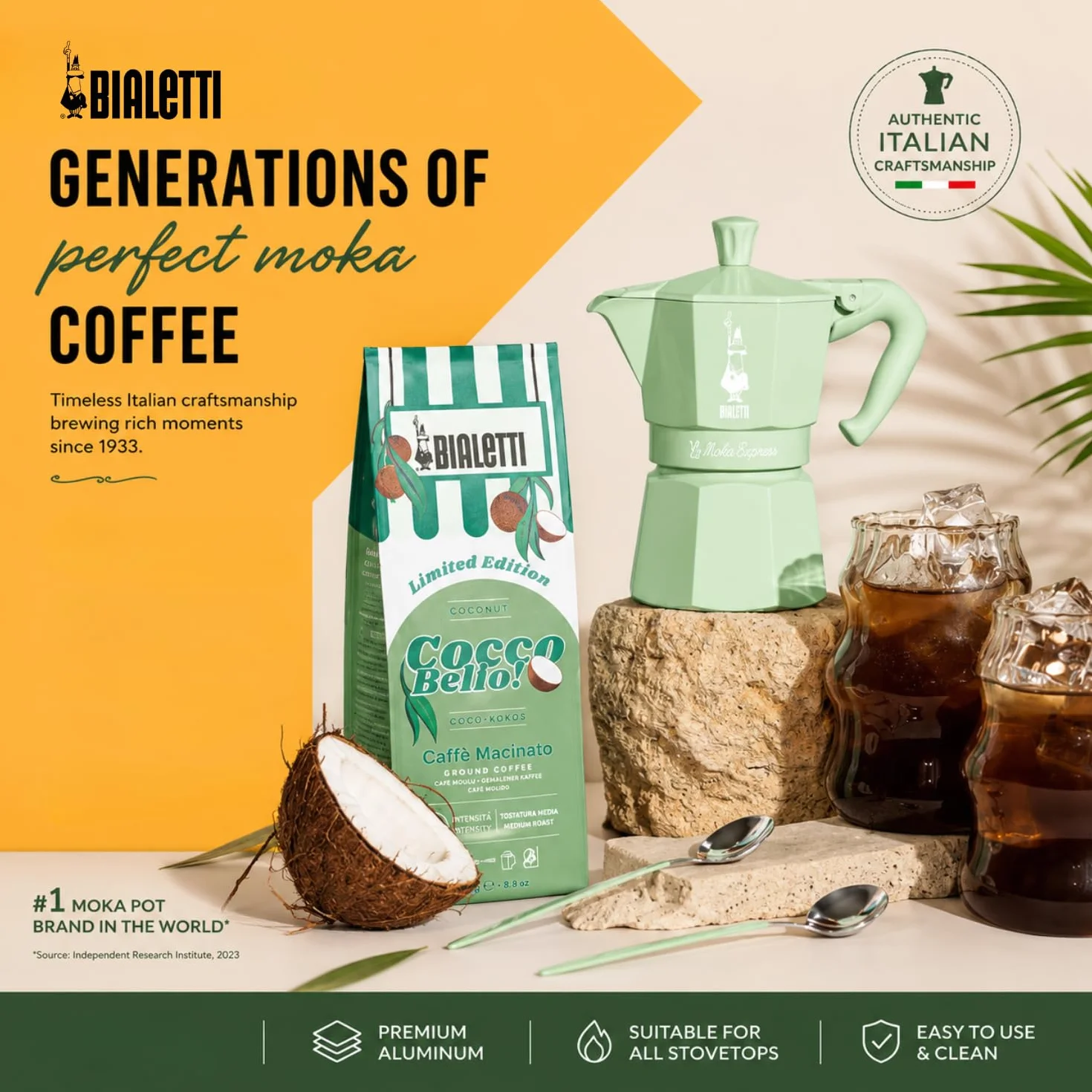 Bialetti CAFETERA Italiana 0009058 Moka Exclusive Verde 6T VITRO