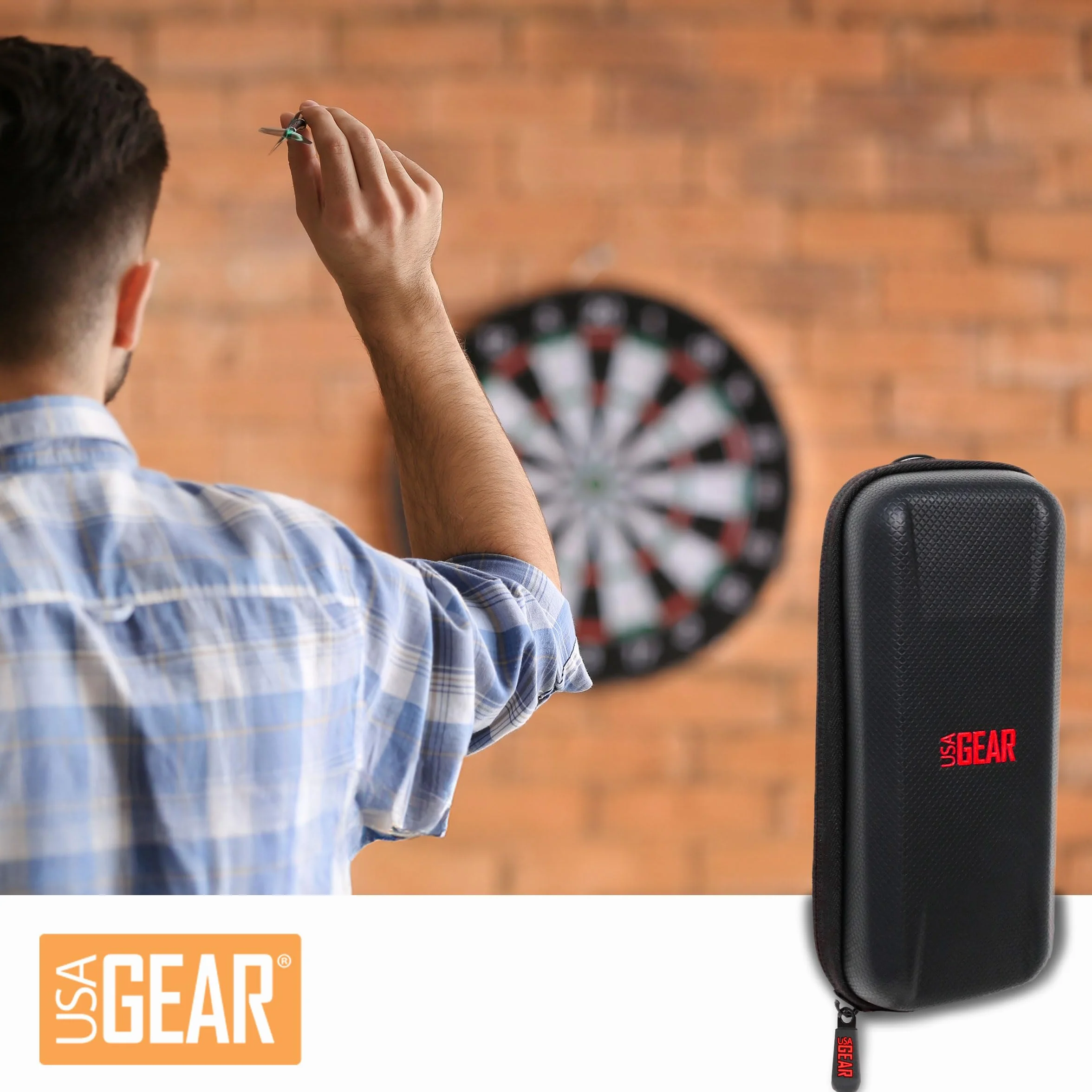 USA Gear Funda para Dardos - Estuche 3 Dardos de Punta Blanda con Compartimento Puntas de Plástico, 12 Ranuras Plumas, Varillas y Otros Accesorios - Diseño de Espuma con Cierre Seguridad (Rojo)