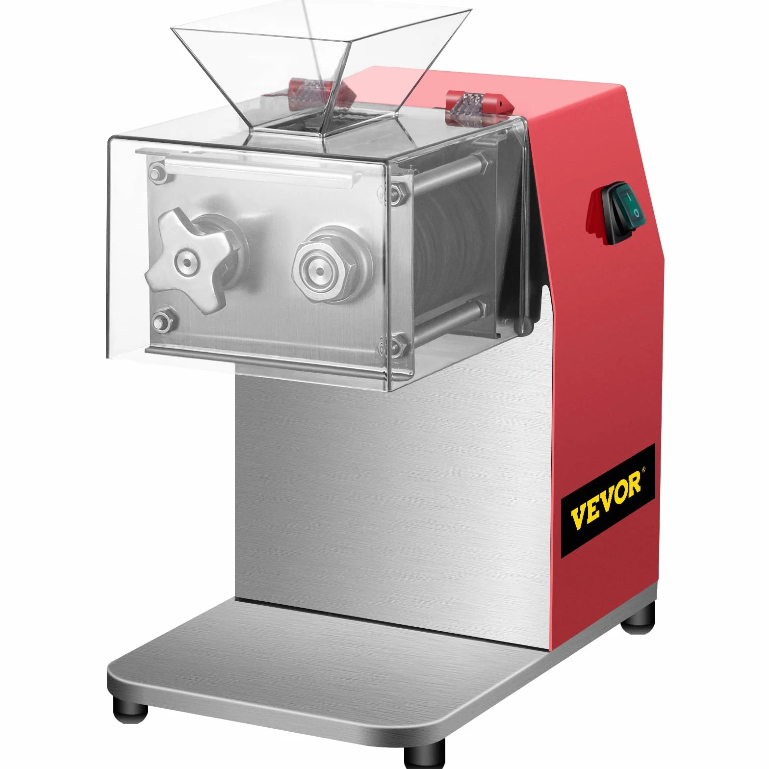 VEVOR - Máquina de corte de carne comercial, 250 kg/h, 850 W, hoja de 3,5 mm, cortador de carne eléctrico de acero inoxidable, para cocina, supermercado, cordero, carne de res, pollo, rojo