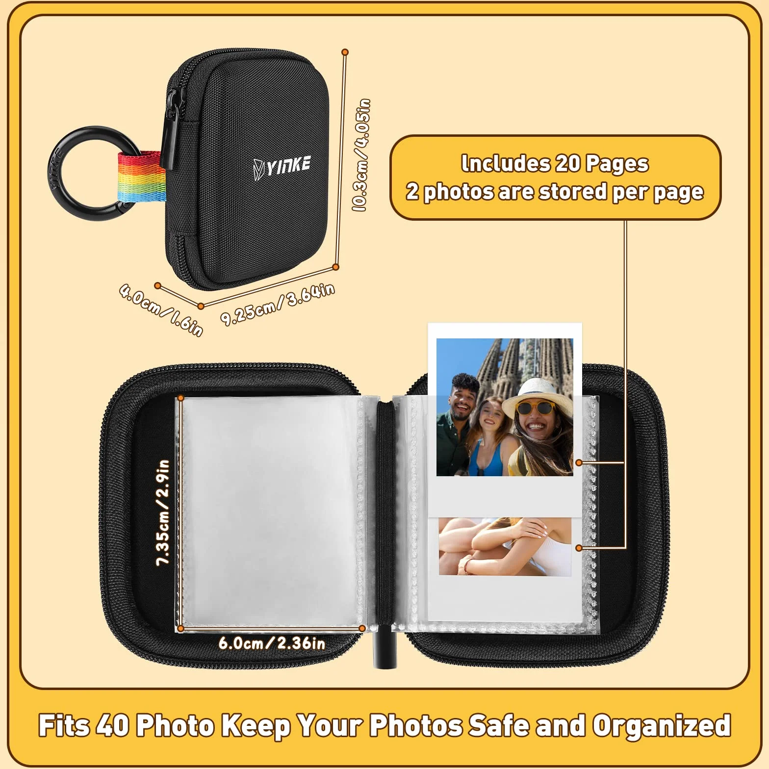 YINKE Pockets Album Fotos para Polaroid Go, Capacidad para 40 fotos, Estuche Portátil para álbum de Fotos de viaje (negro)