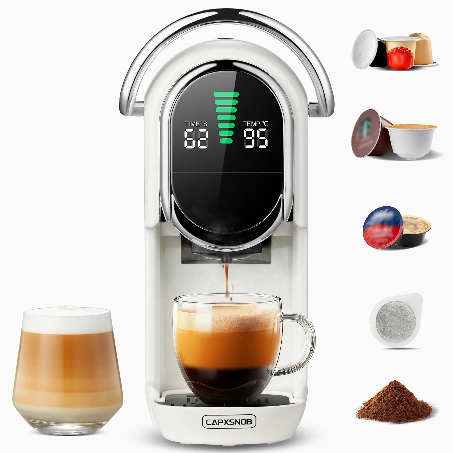 Magician1 Mini Pod - Máquinas de café 5 en 1 para Nespresso Original OL, Dolce Gusto, Lavazza A Modo Mio Capsule, almohadillas ESE de 44 mm y café molido espresso, 20 bares, 1450 W, preparación