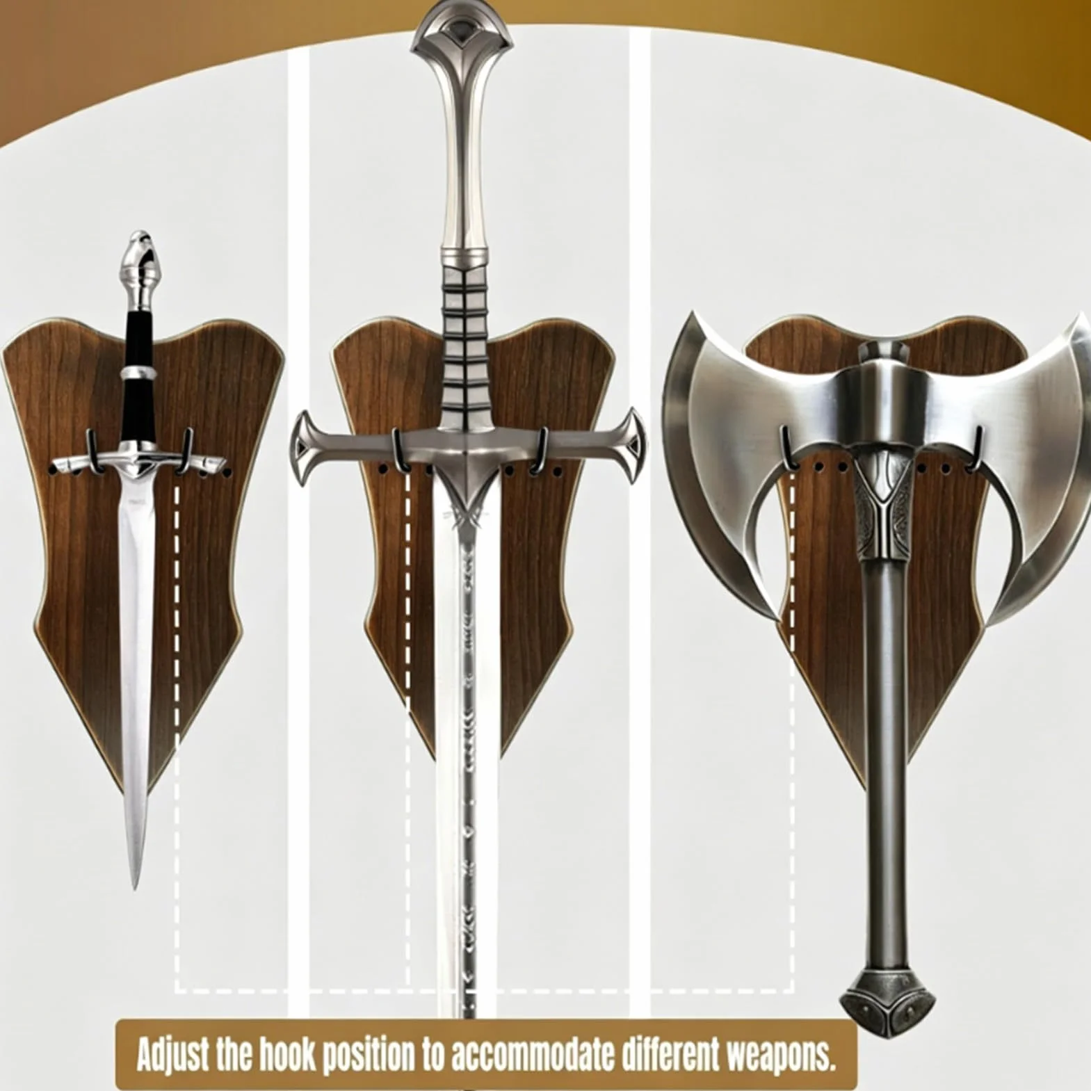Soporte de Espada de Pared Ajustable de Madera para Exhibición Medieval y Hacha