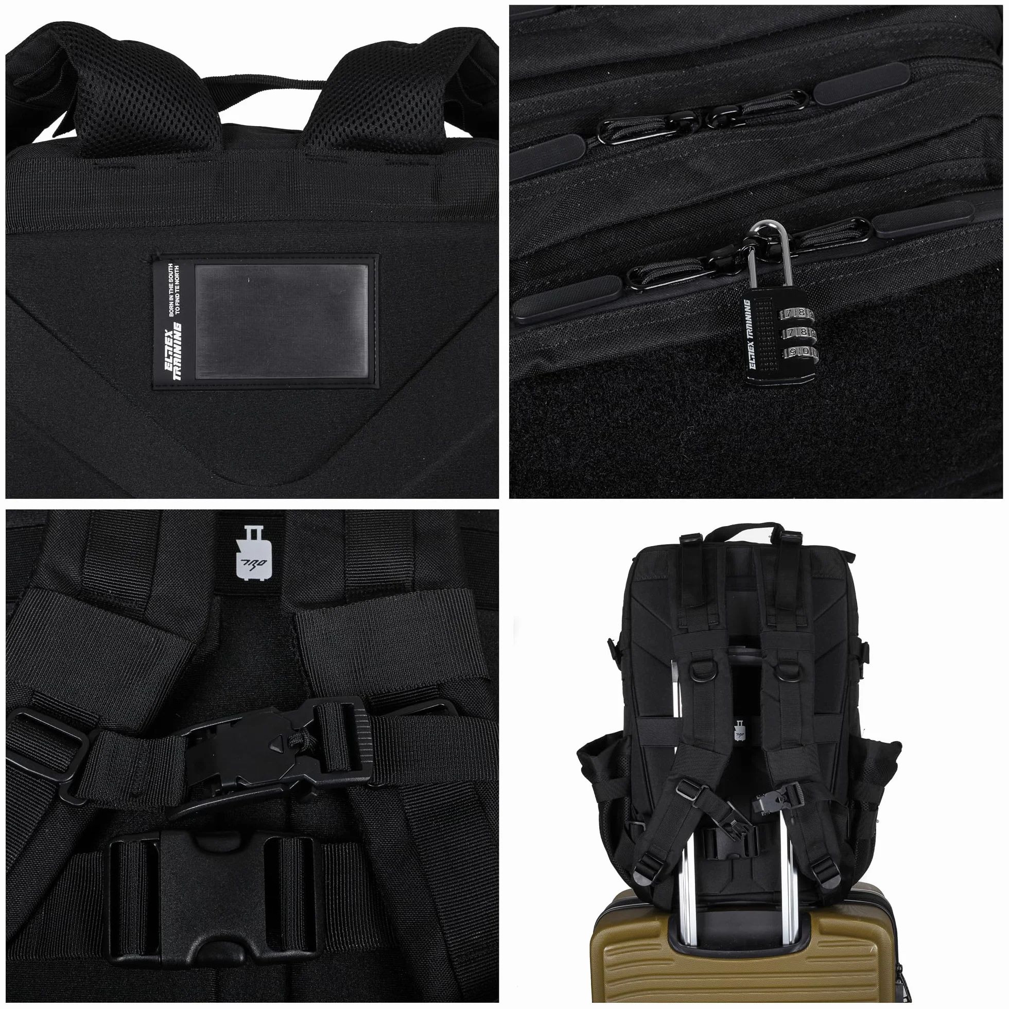 ELITEX TRAINING Mochila Táctica 45L V2 Repelente al Agua Oxford 1000D Cremallera Impermeable Negro