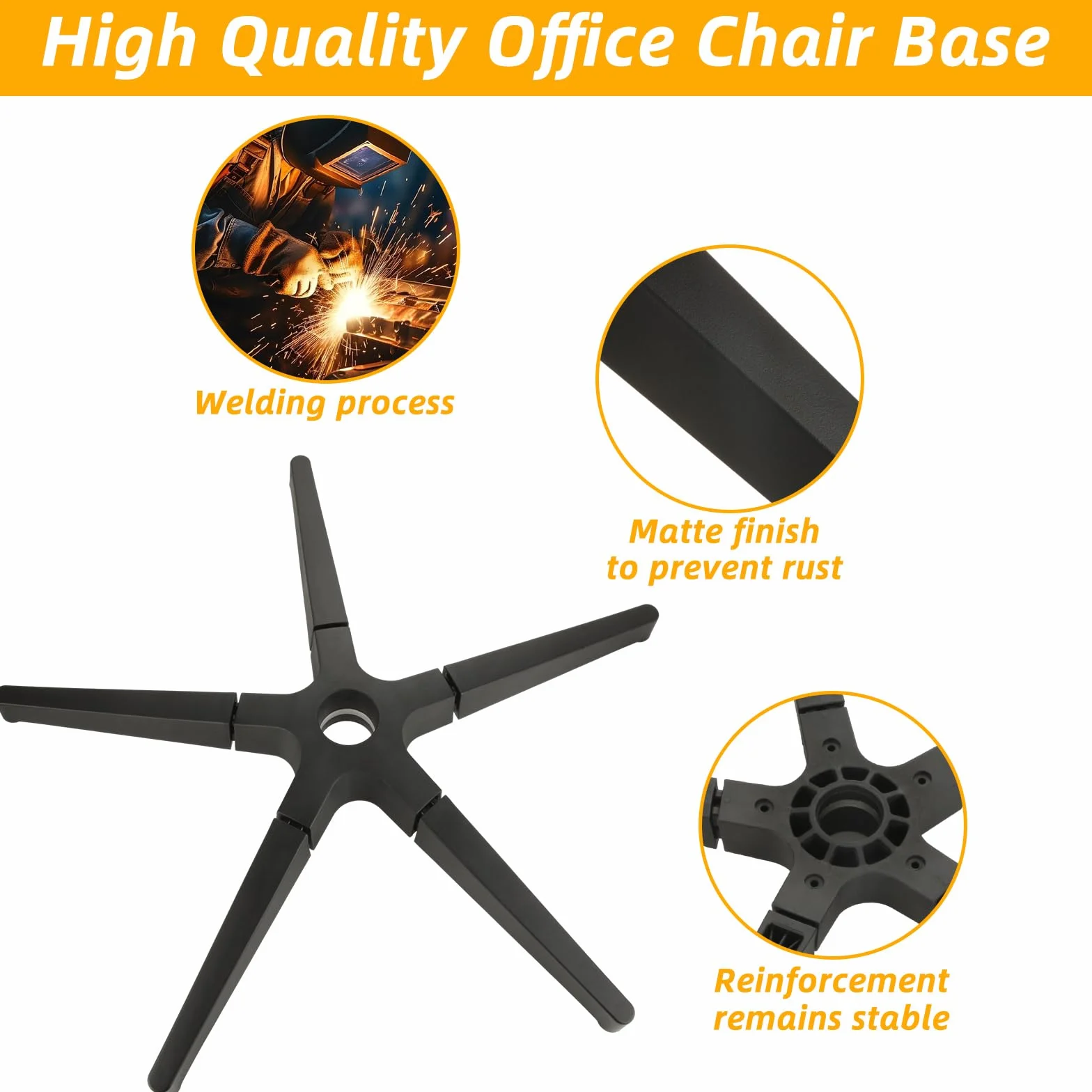 YAYODS (200) Reemplazo de base de silla, piezas de repuesto resistentes para silla de oficina de 28 pulgadas, repuesto de base de silla de escritorio de metal con agujero universal para cilindro de