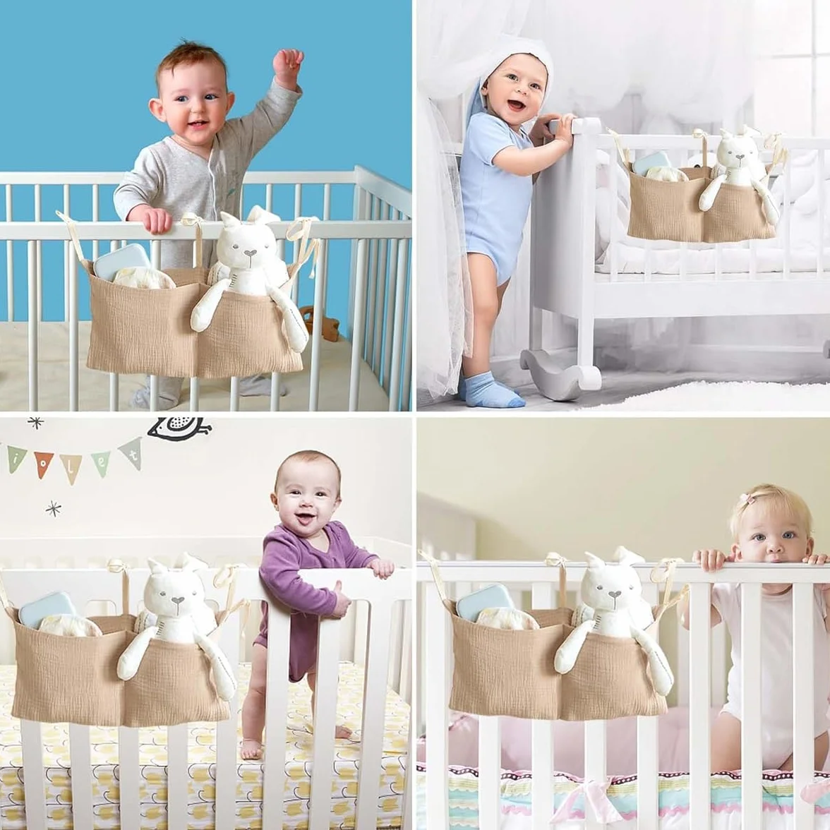 Organizador Colgante para Cuna de Bebé 2 en 1, Bolsillo para Cuna y Bolsa de Juguetes