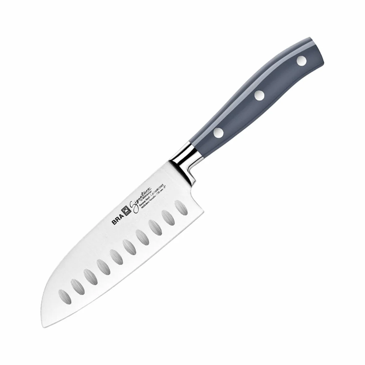 BRA Signature | Cuchillo santoku 130 mm, Acero Inoxidable alemán forjado con Molibdeno Vanadio, Mango Remachado ABS, Diseño Ergonómico, Hoja 1,6 mm espesor