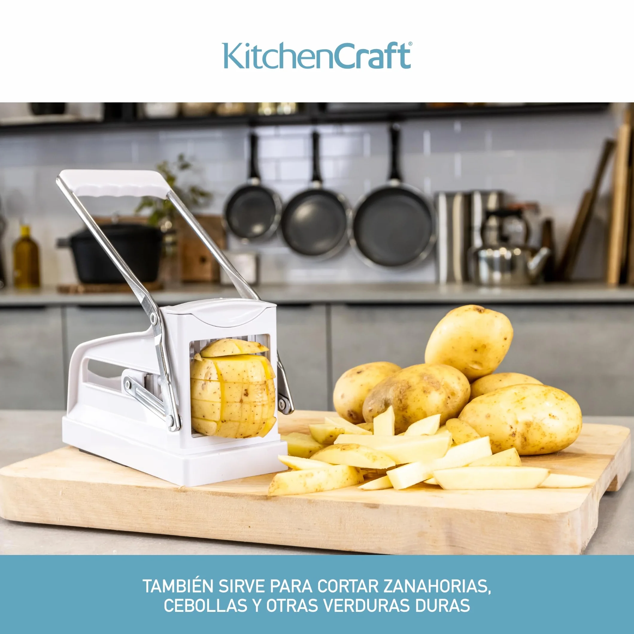 Kitchen Craft KCBB882 - Cortador de patatas fritas con hoja de acero inoxidable, Blanco